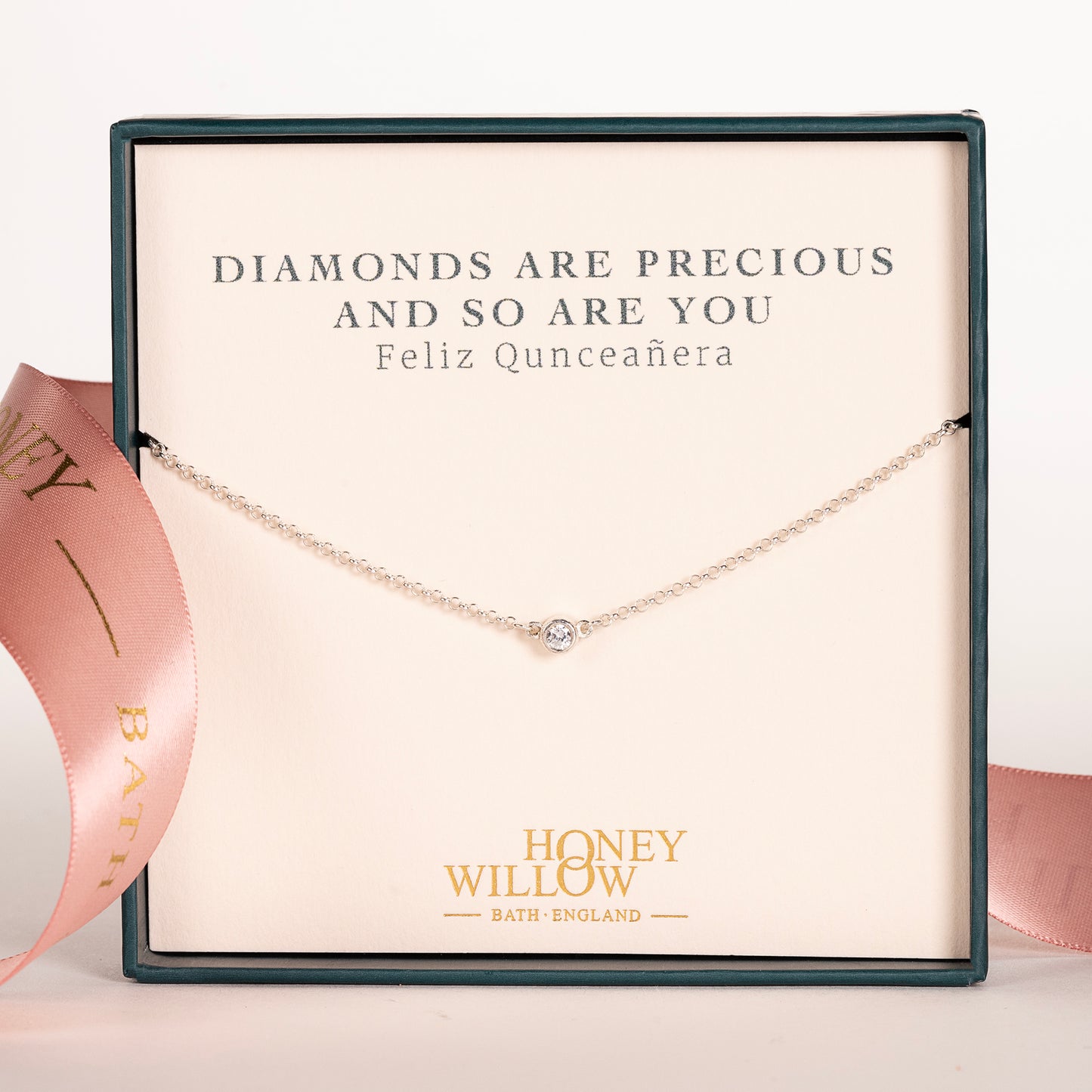 Quinceañera Gift - Single Diamond Necklace - Lab Grown Diamond - Silver