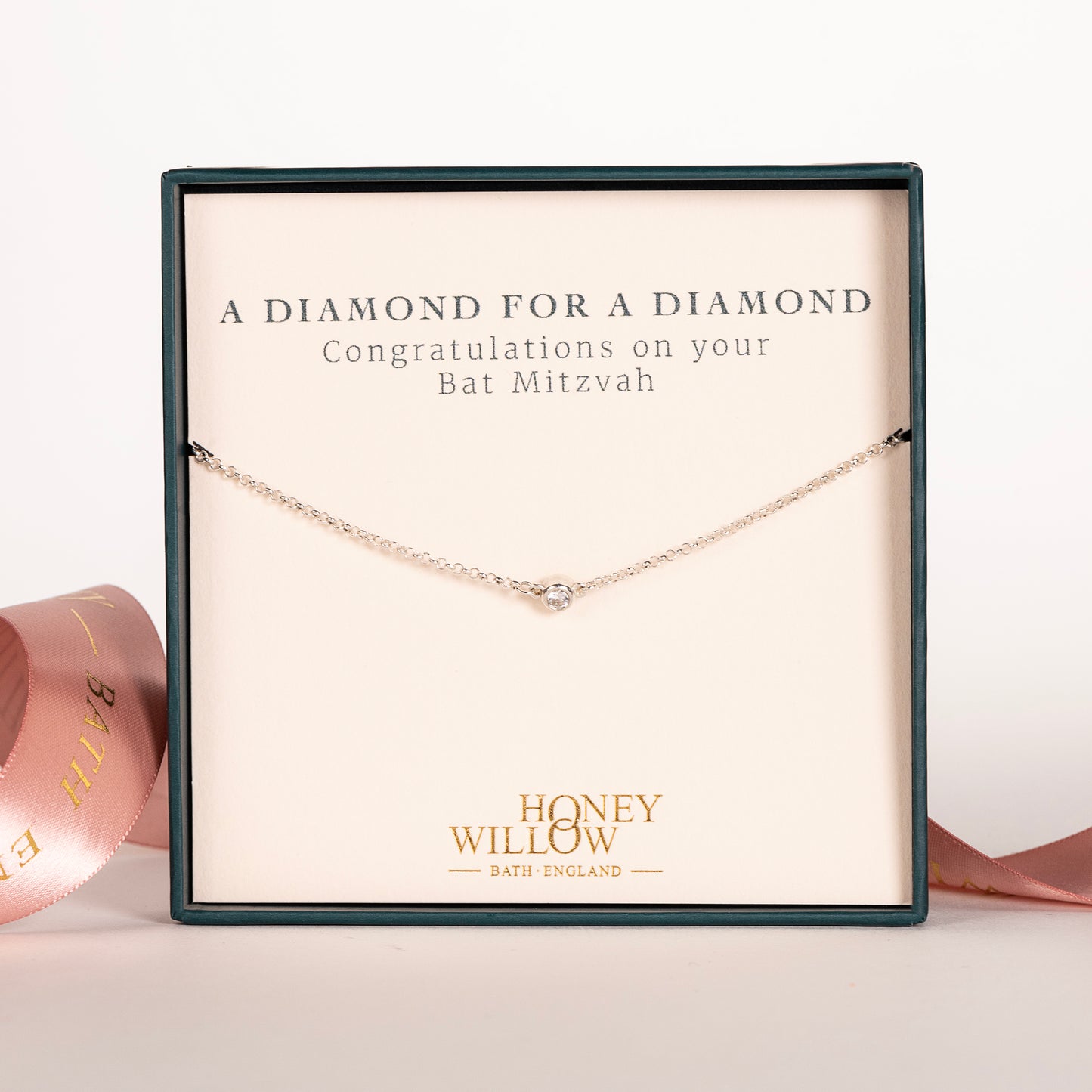 Bat Mitzvah Gift - Single Diamond Necklace - Lab Grown Diamond - Silver