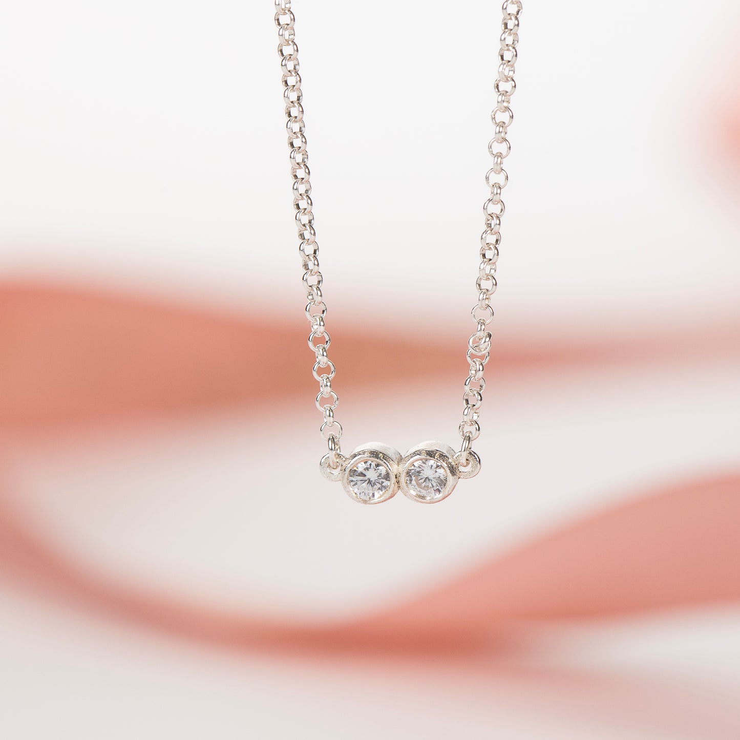 2nd Anniversary Necklace - 2 Diamonds for 2 Years - Lab Grown Diamonds - Silver