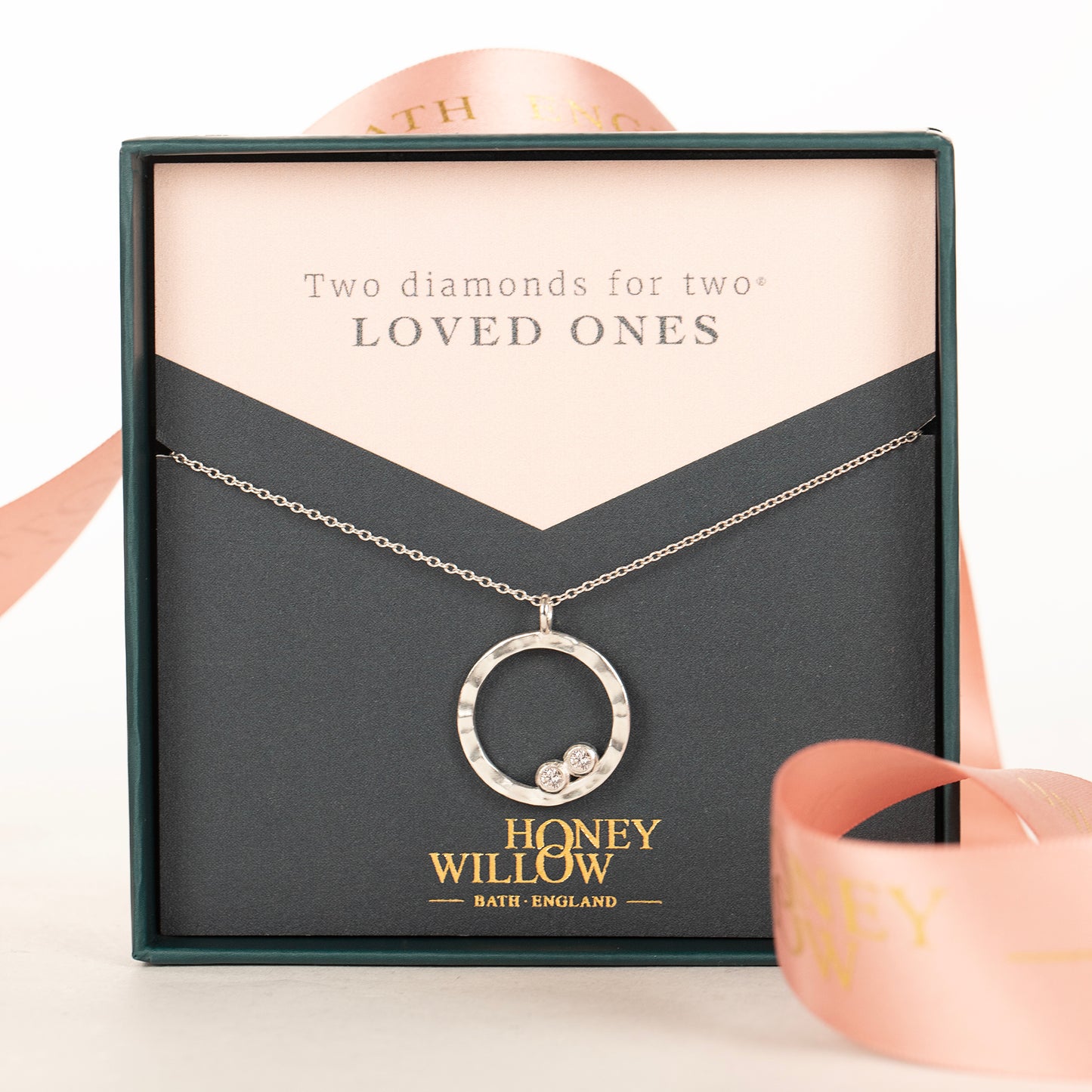 Diamond Halo Necklace - 2 Diamonds for 2 Loved Ones - Silver & Lab Grown Diamonds