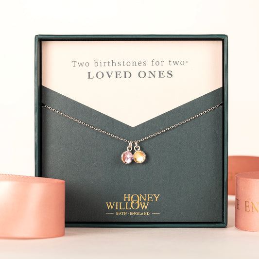 Double Birthstone Necklace - 2 Birthstones for 2 Loved Ones - Silver & Gold