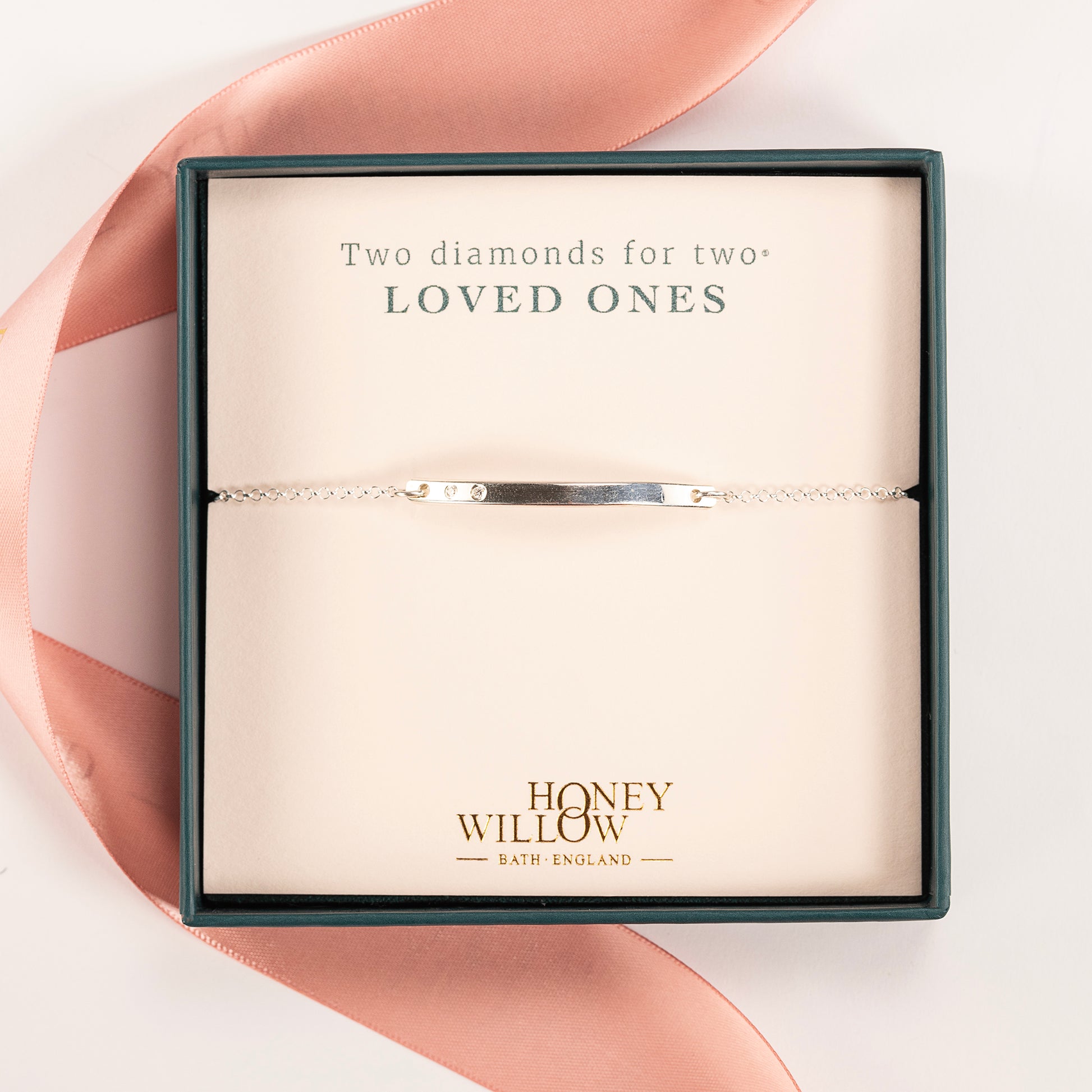 Diamond Bar Bracelet - Two Diamonds for Two Loved Ones - Silver