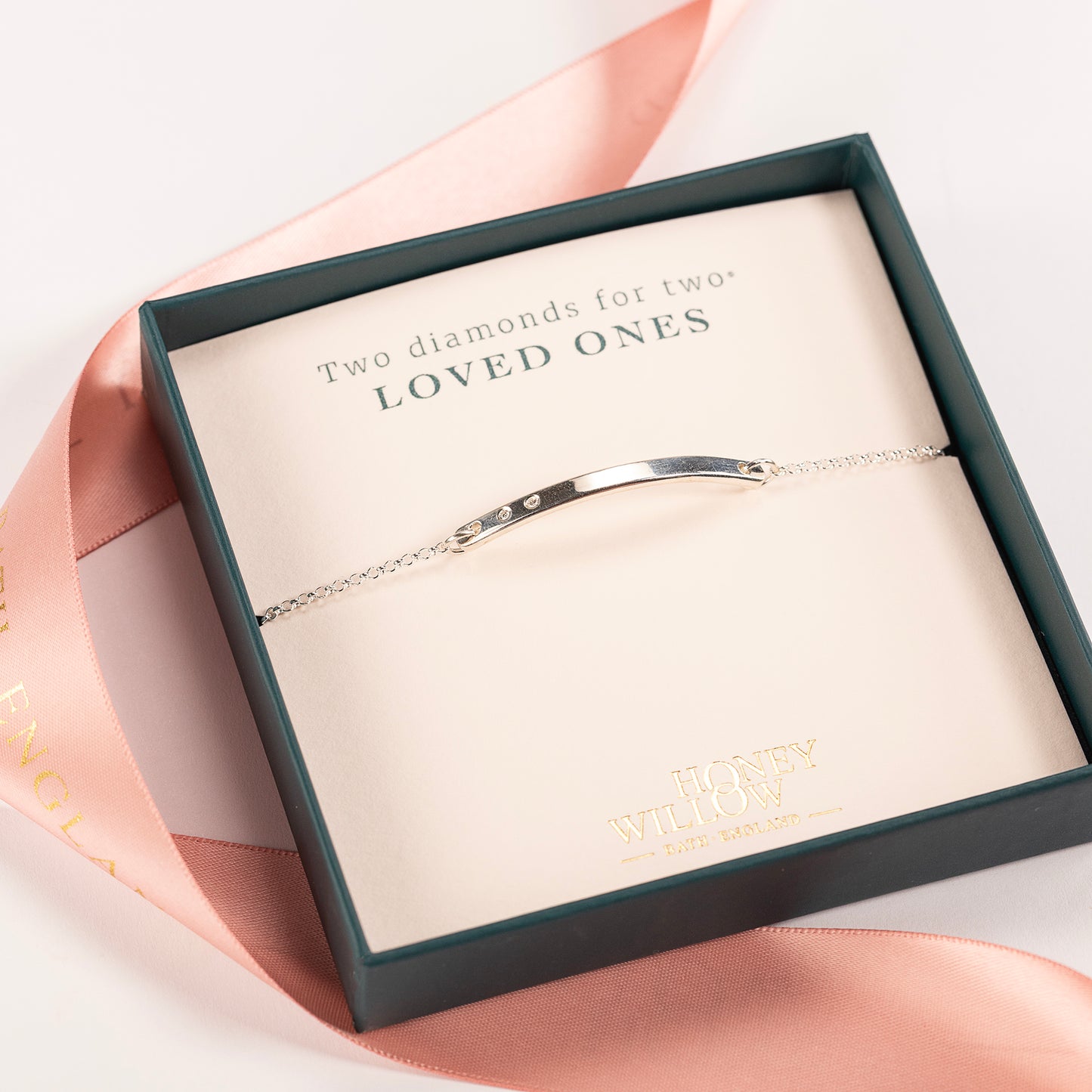 Diamond Bar Bracelet - Two Diamonds for Two Loved Ones - Silver
