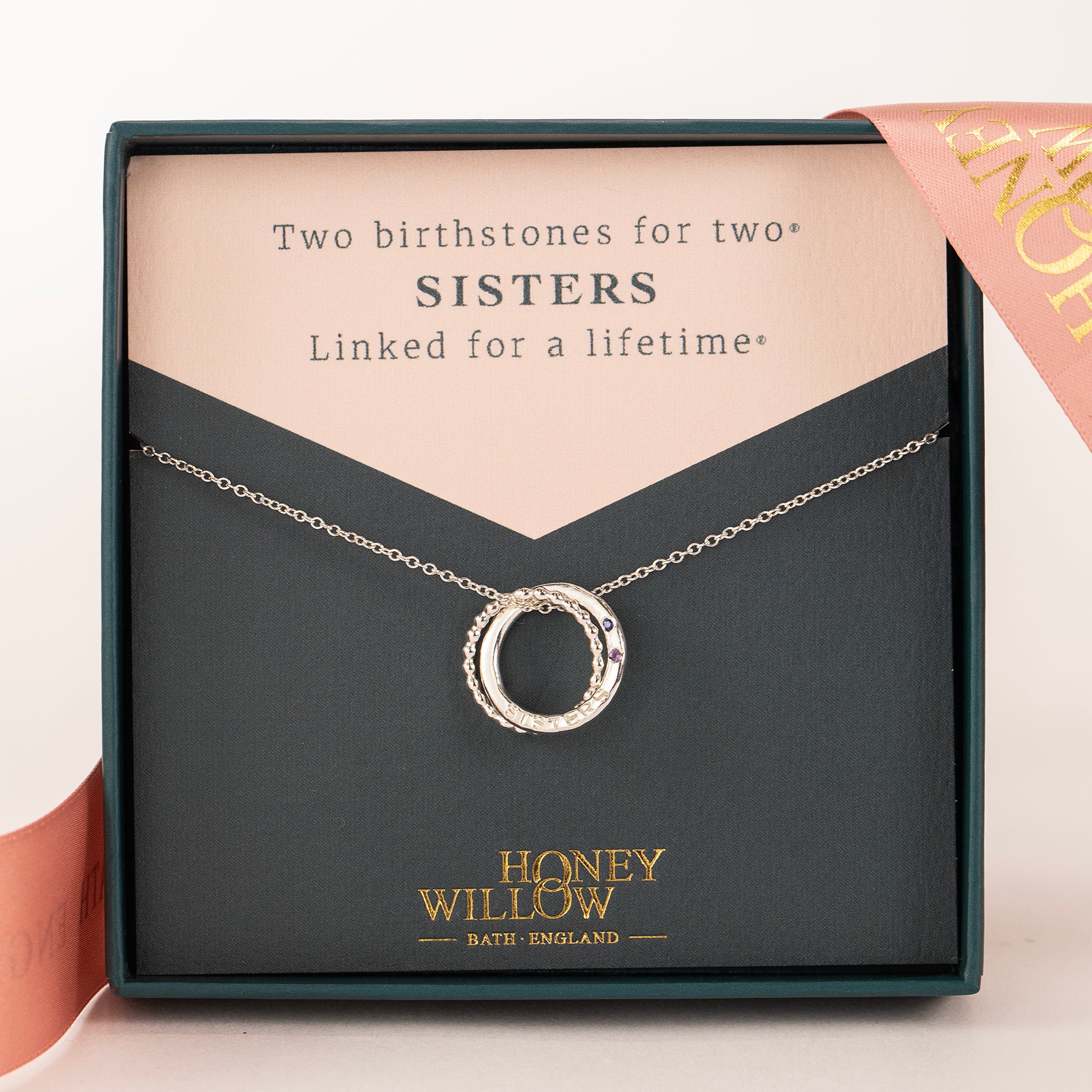 Personalised Sisters Necklace - 2 Birthstones for 2 Sisters