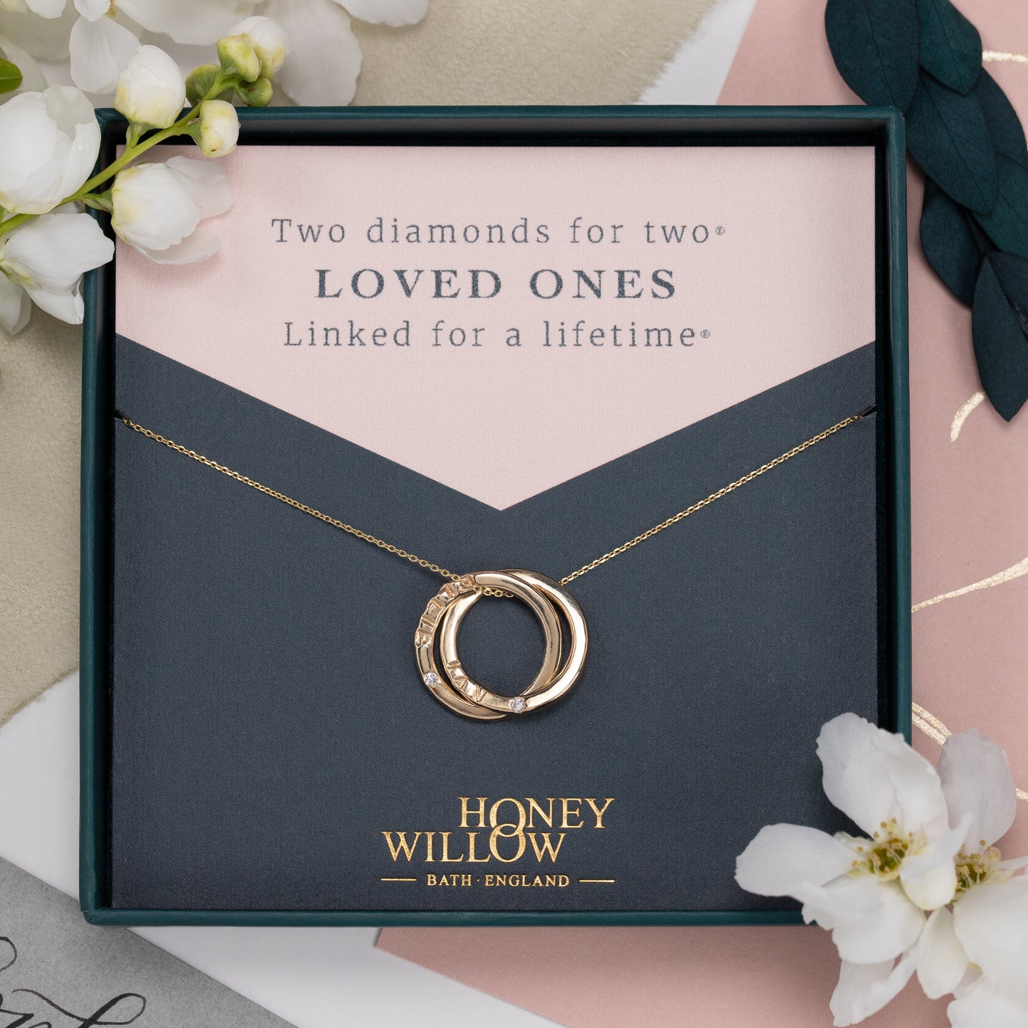 Personalised Double Link Names Necklace - Lab-Grown Diamonds & 9kt Gold