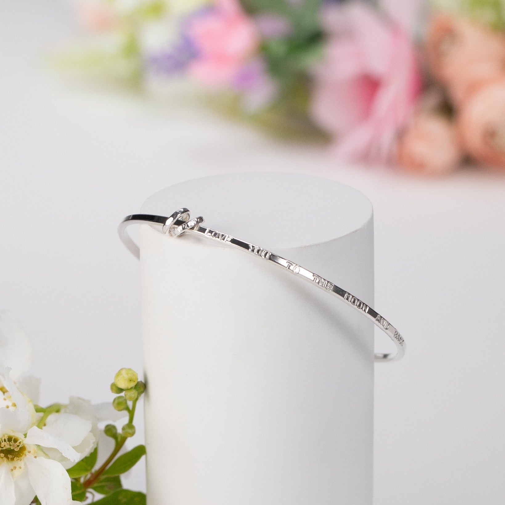Personalised Family Links Bangle - 2 Links for 2 Loved Ones - Silver