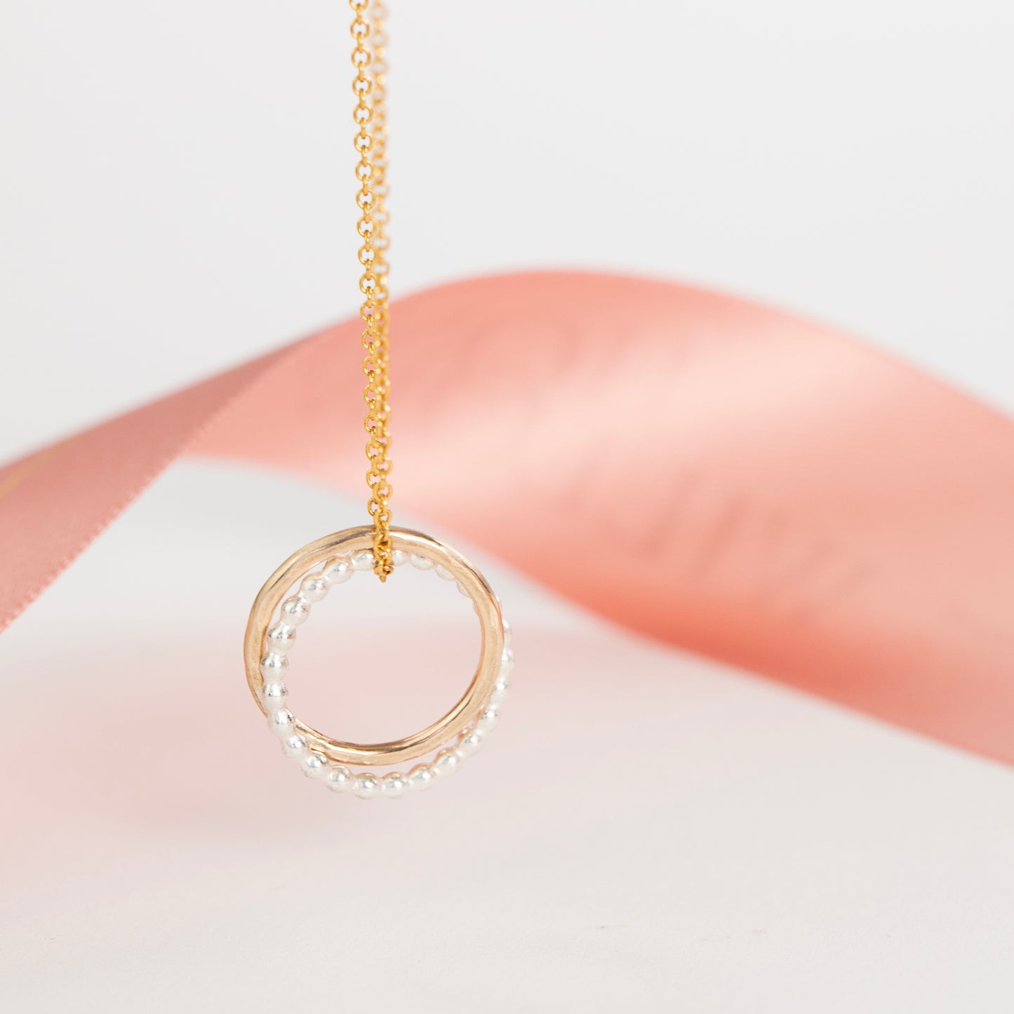 2nd Anniversary Necklace - The Original 2 Rings for 2 Years - Petite Silver & Gold