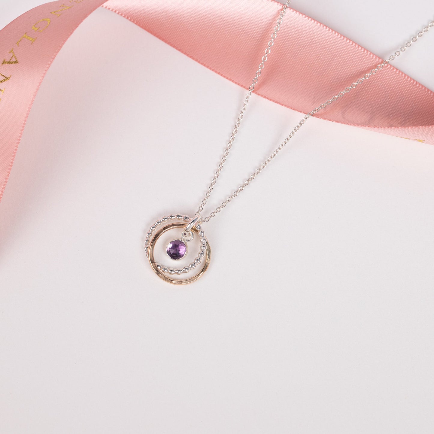 February Birthstone Necklace - Amethyst - Silver & Gold