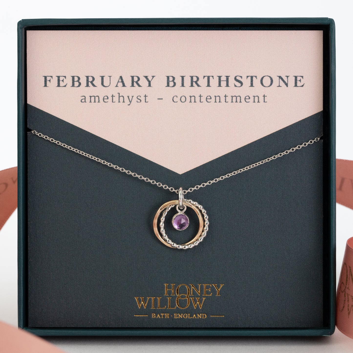 February Birthstone Necklace - Amethyst - Silver & Gold