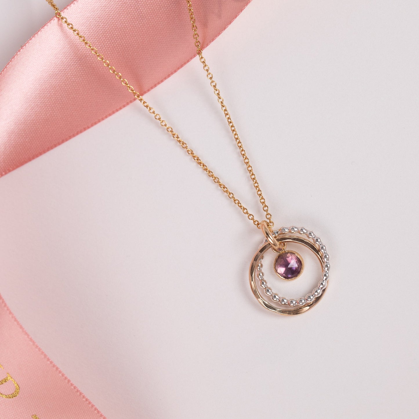 February Birthstone Necklace - Amethyst - Silver & Gold