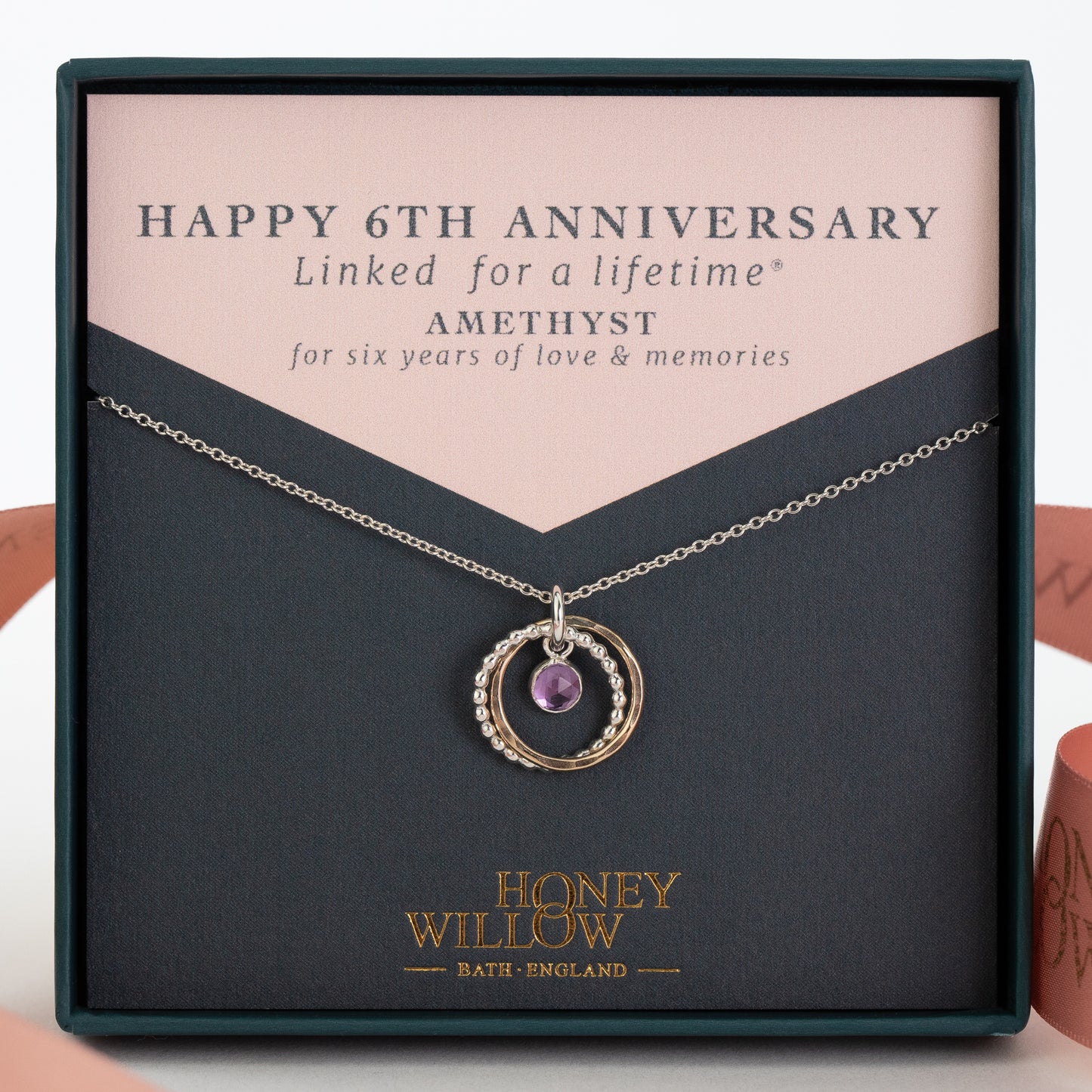 6th Anniversary Gift - Amethyst Necklace - Silver & Gold