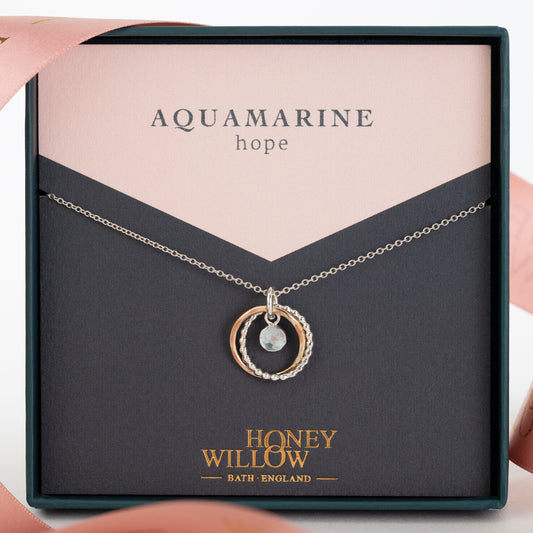 Aquamarine Necklace - Hope - Silver & Gold