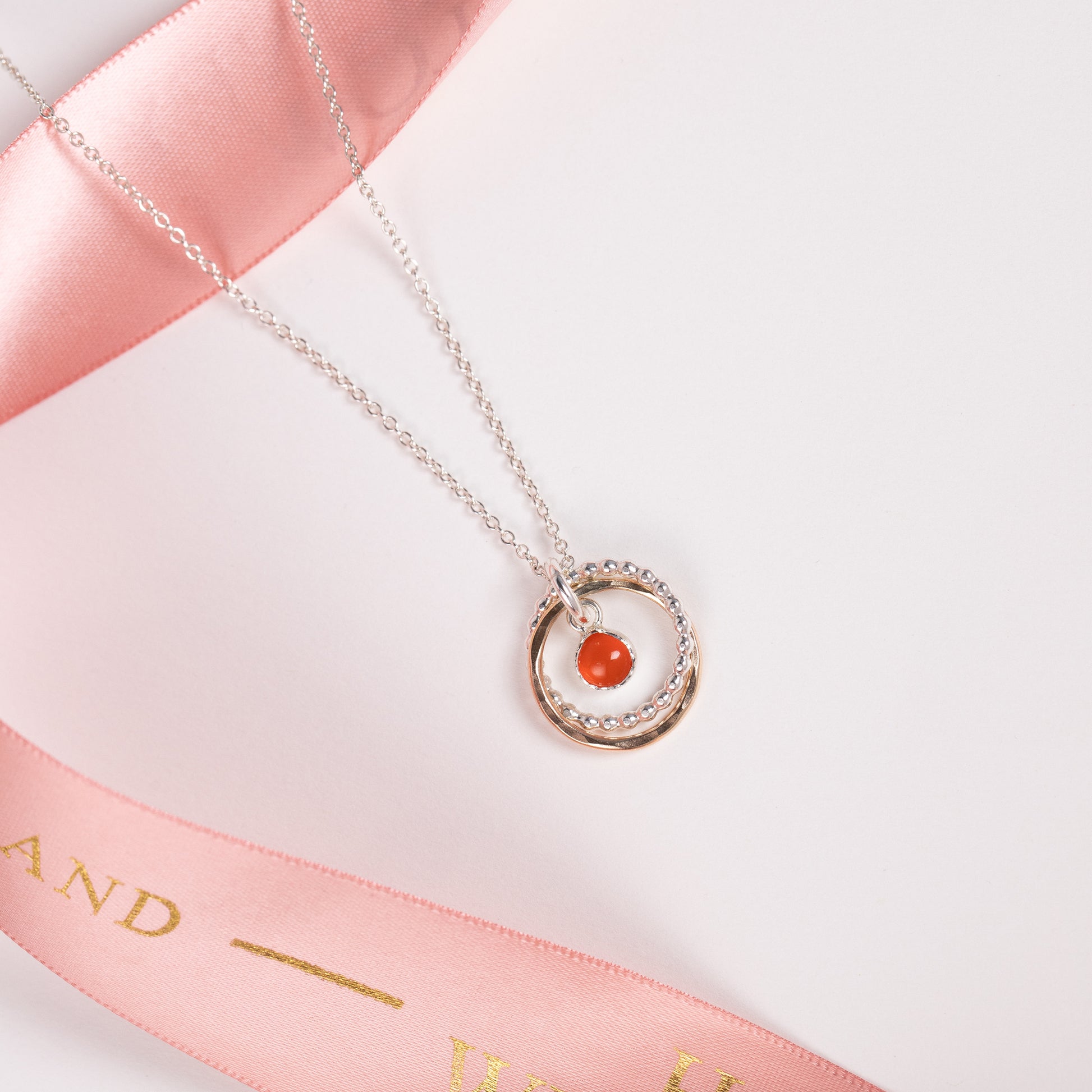 July Birthday Gift - Carnelian Necklace - Silver & Gold