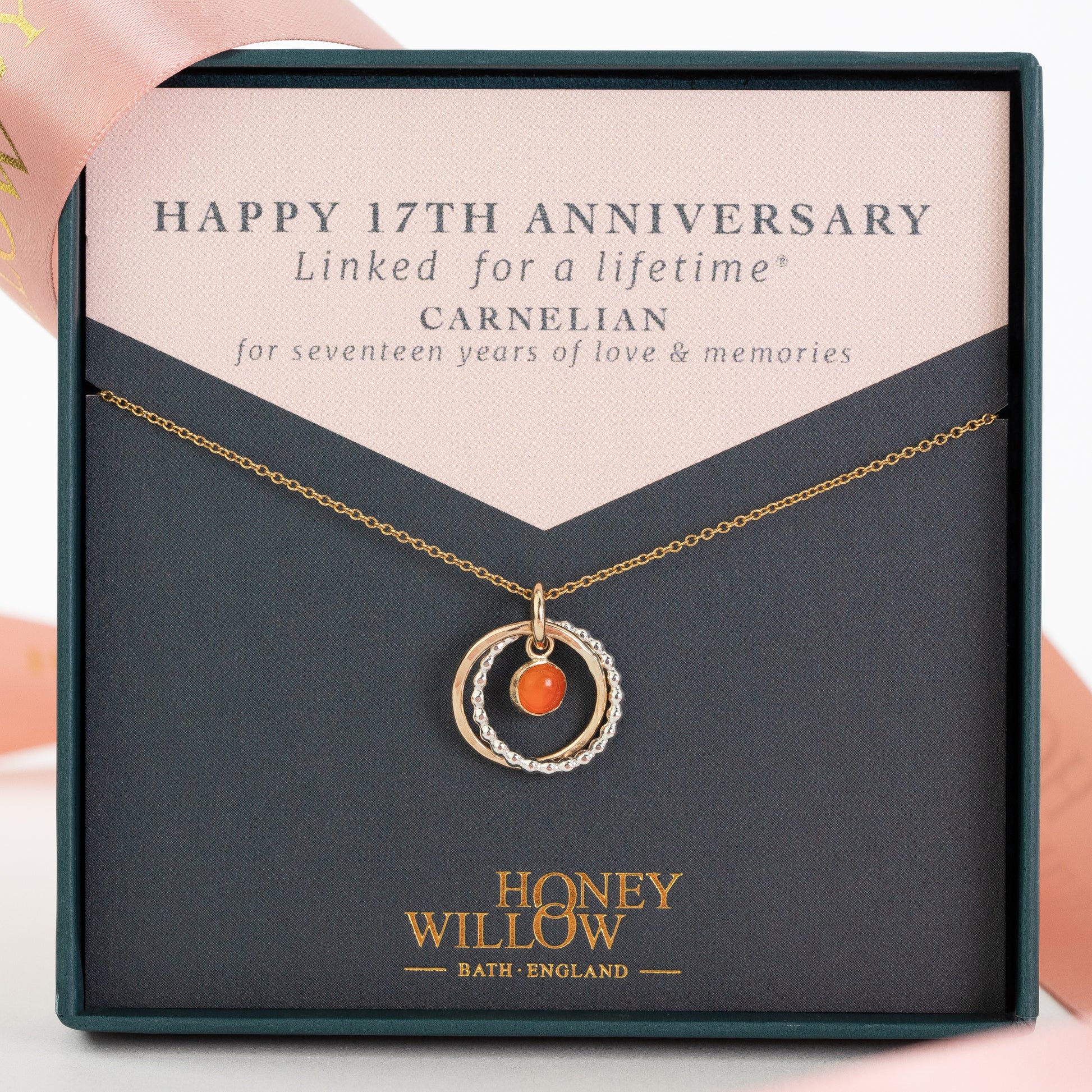 17th Anniversary Gift - Carnelian Necklace - Silver & Gold