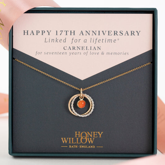 17th Anniversary Gift - Carnelian Necklace - Silver & Gold