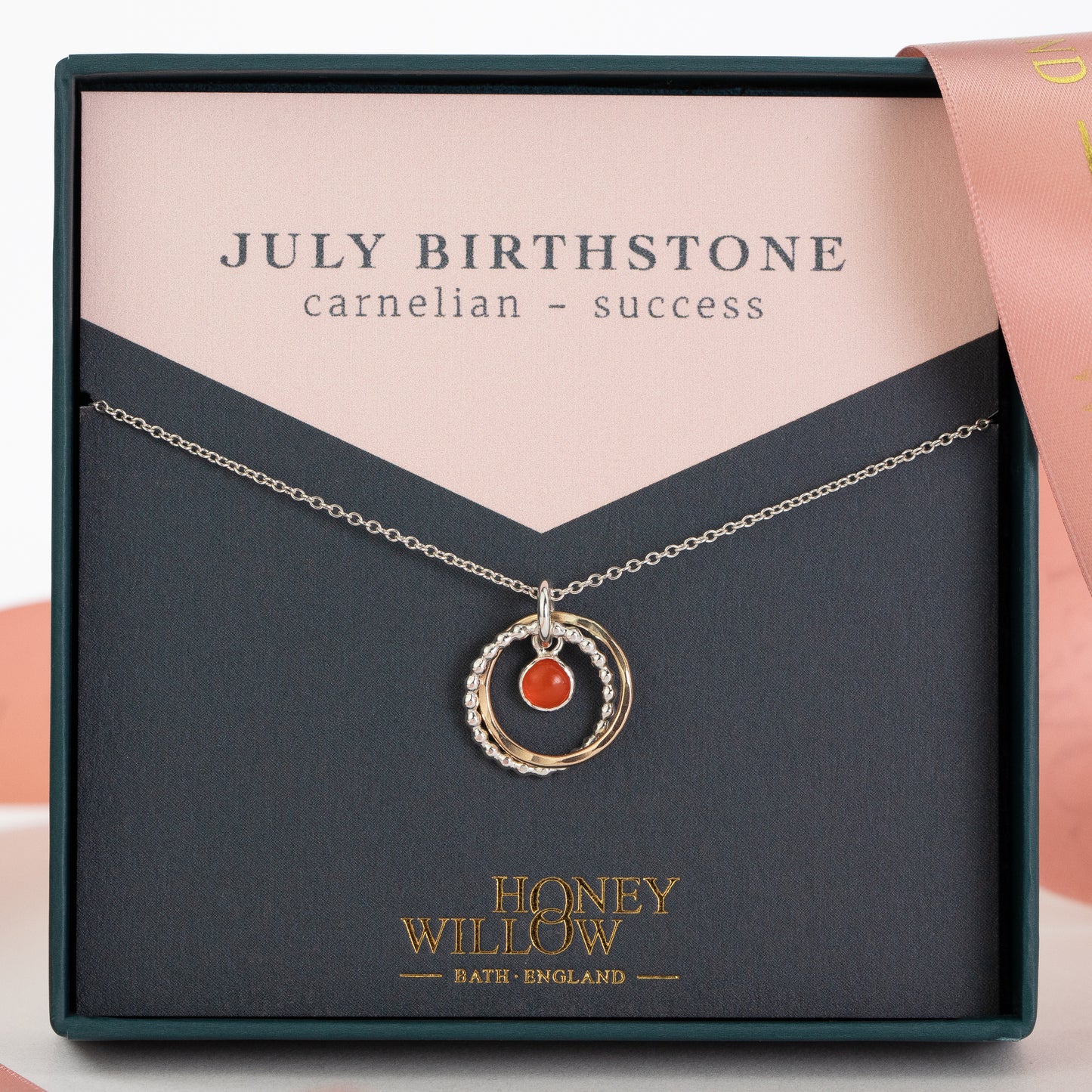July Birthday Gift - Carnelian Necklace - Silver & Gold