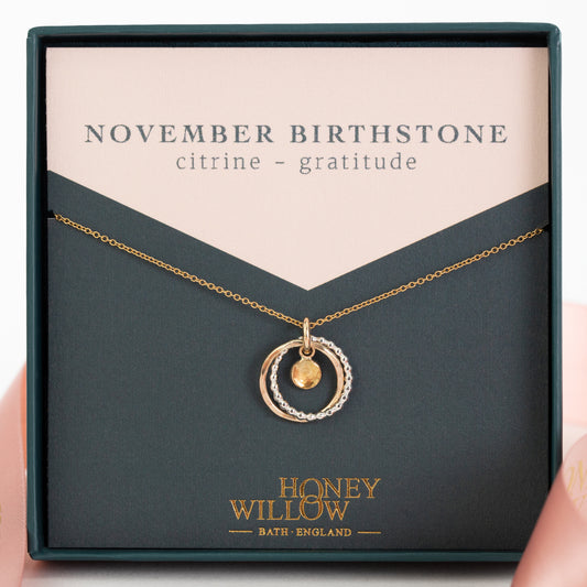 November Birthstone Necklace - Citrine - Silver & Gold