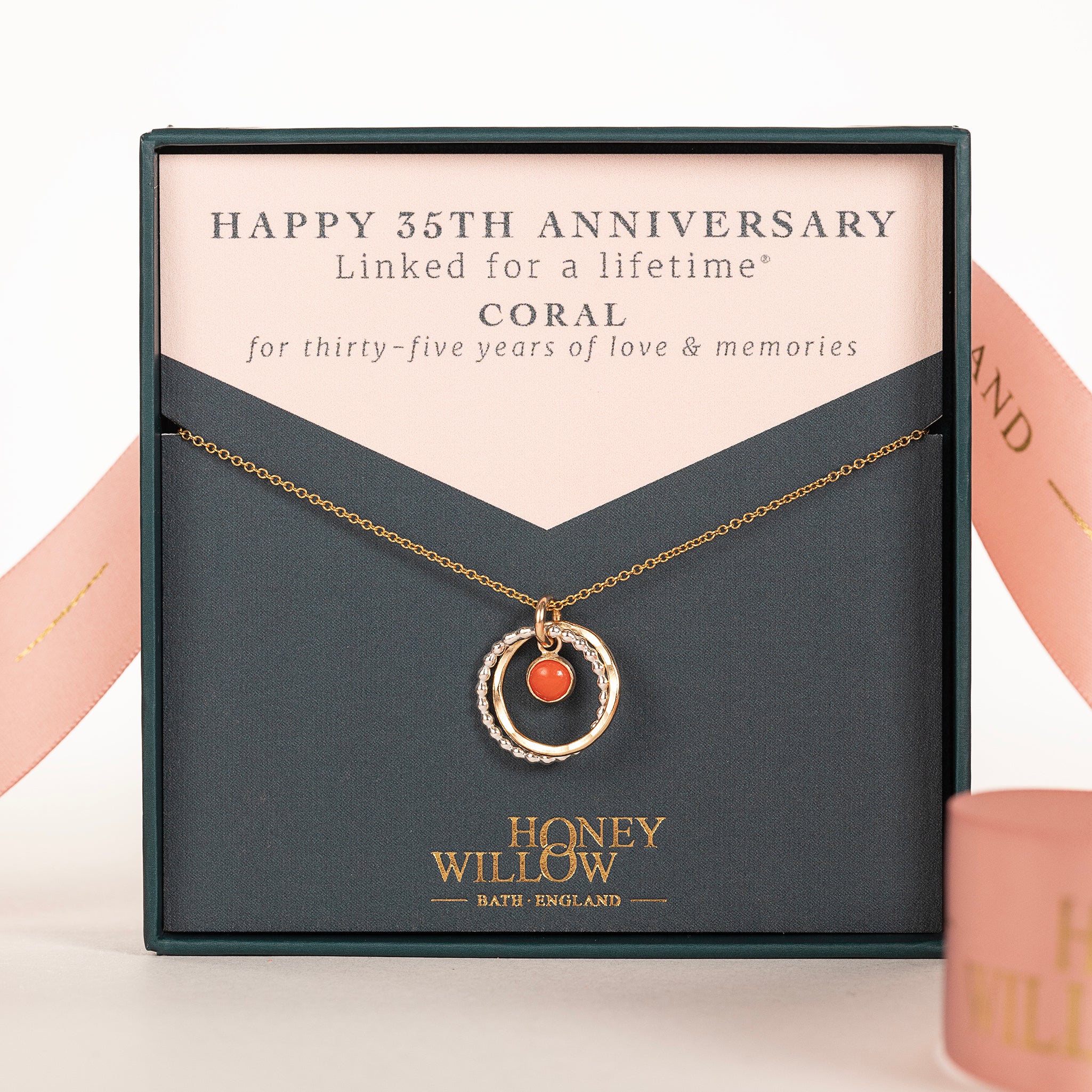 35th Anniversary Gift - Double Link Coral Necklace - Silver & Gold 35th Anniversary Gift - Double Link Coral Necklace - Silver & Gold