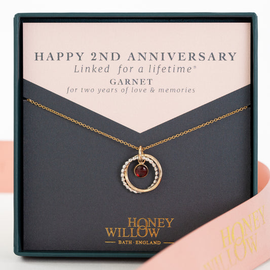 2nd Anniversary Gift - Garnet Necklace - Silver & Gold