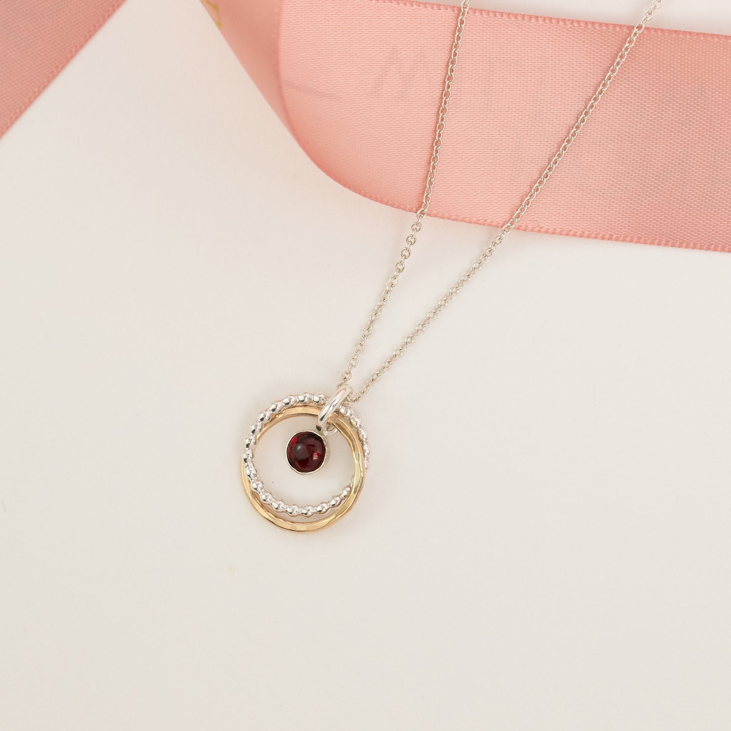 2nd Anniversary Gift - Garnet Necklace - Silver & Gold