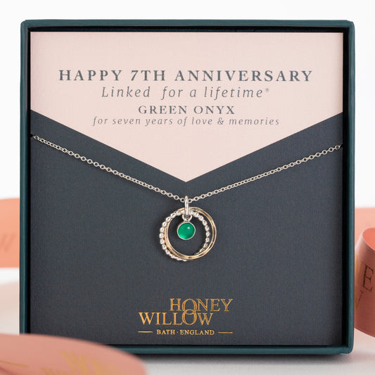 7th Anniversary Gift - Green Onyx Necklace - Silver & Gold