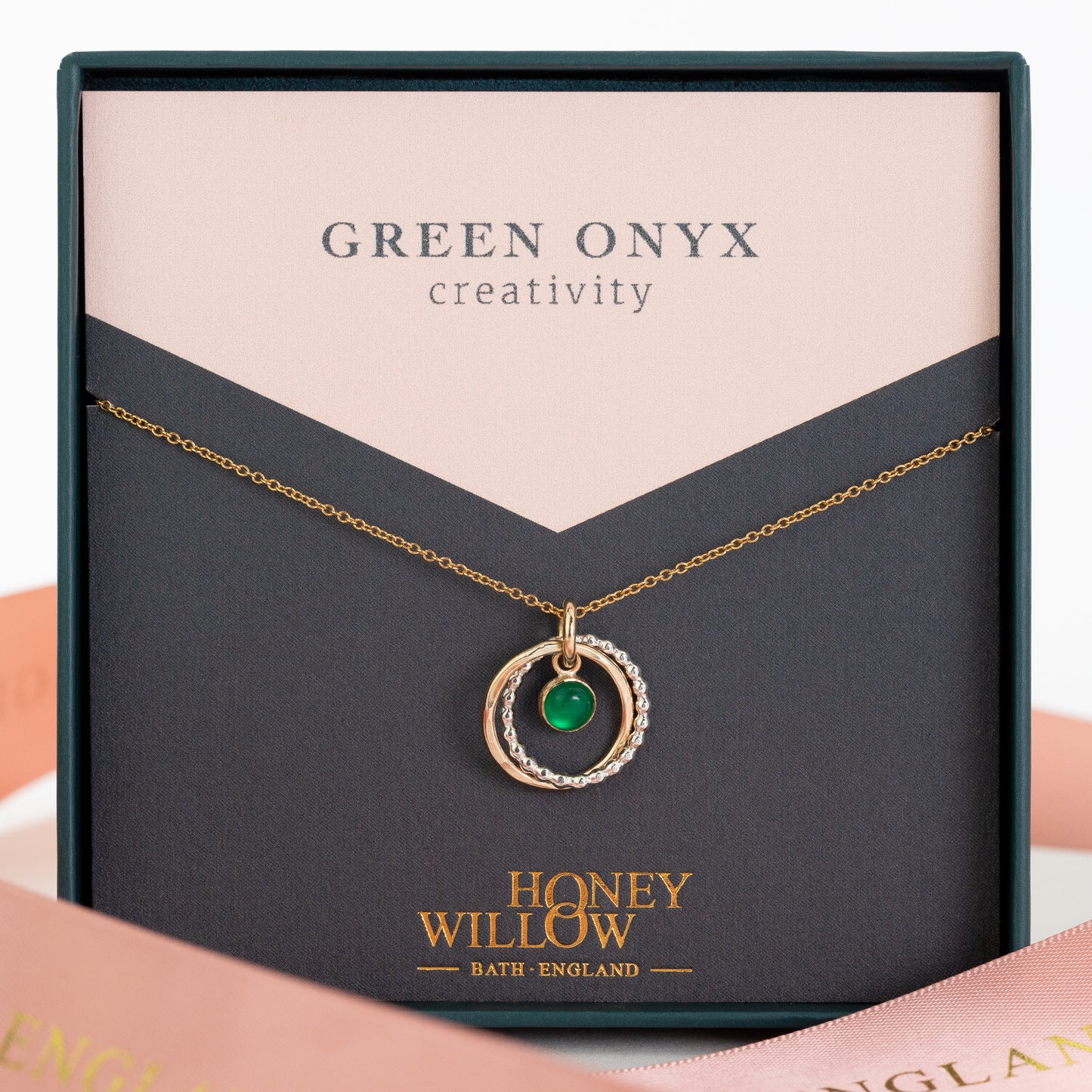 Green Onyx Necklace - Creativity - Silver & Gold
