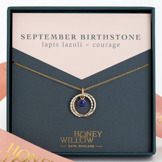 September Birthstone Necklace - Lapis Lazuli -Silver & Gold