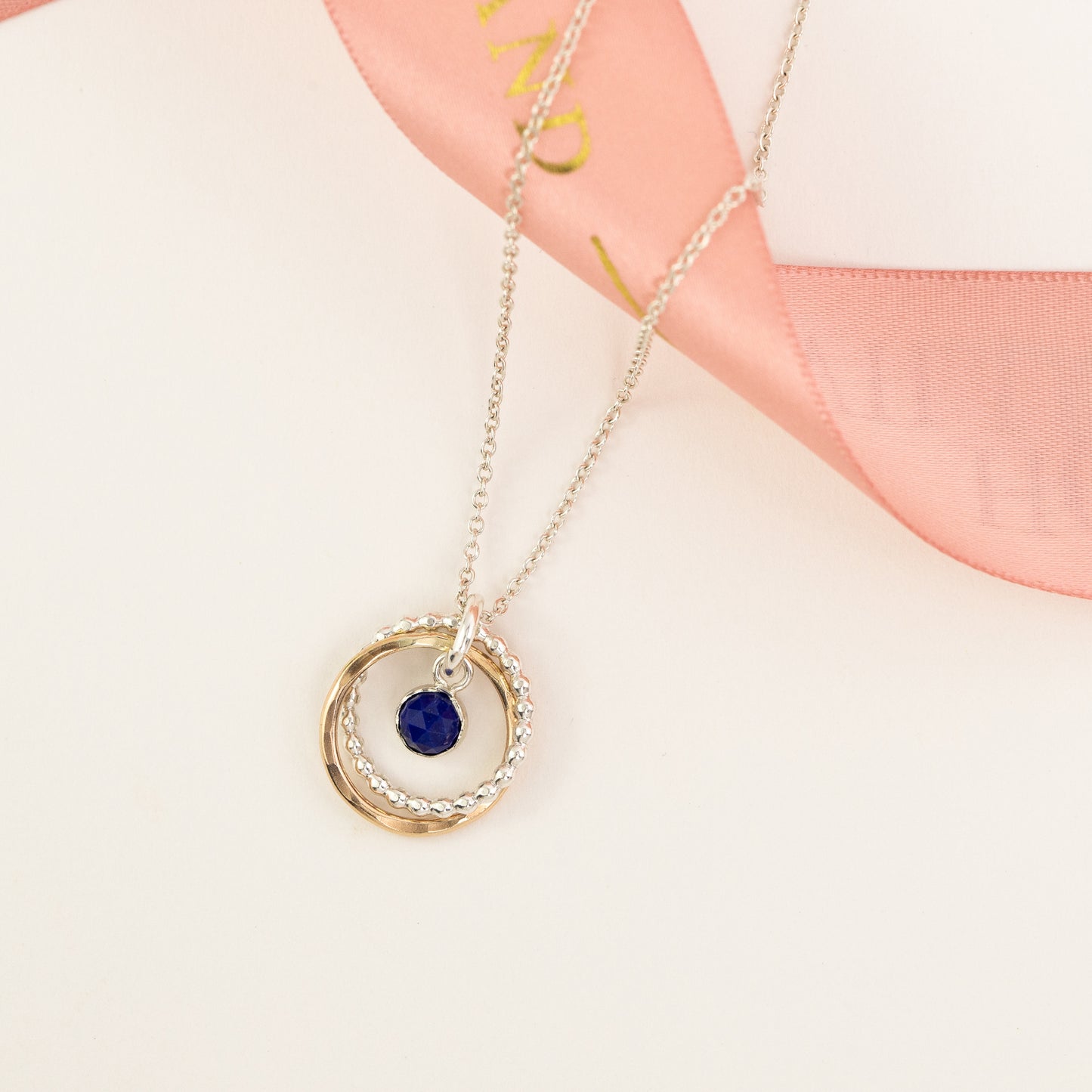 9th Anniversary Gift - Lapis Lazuli Necklace - Silver & Gold