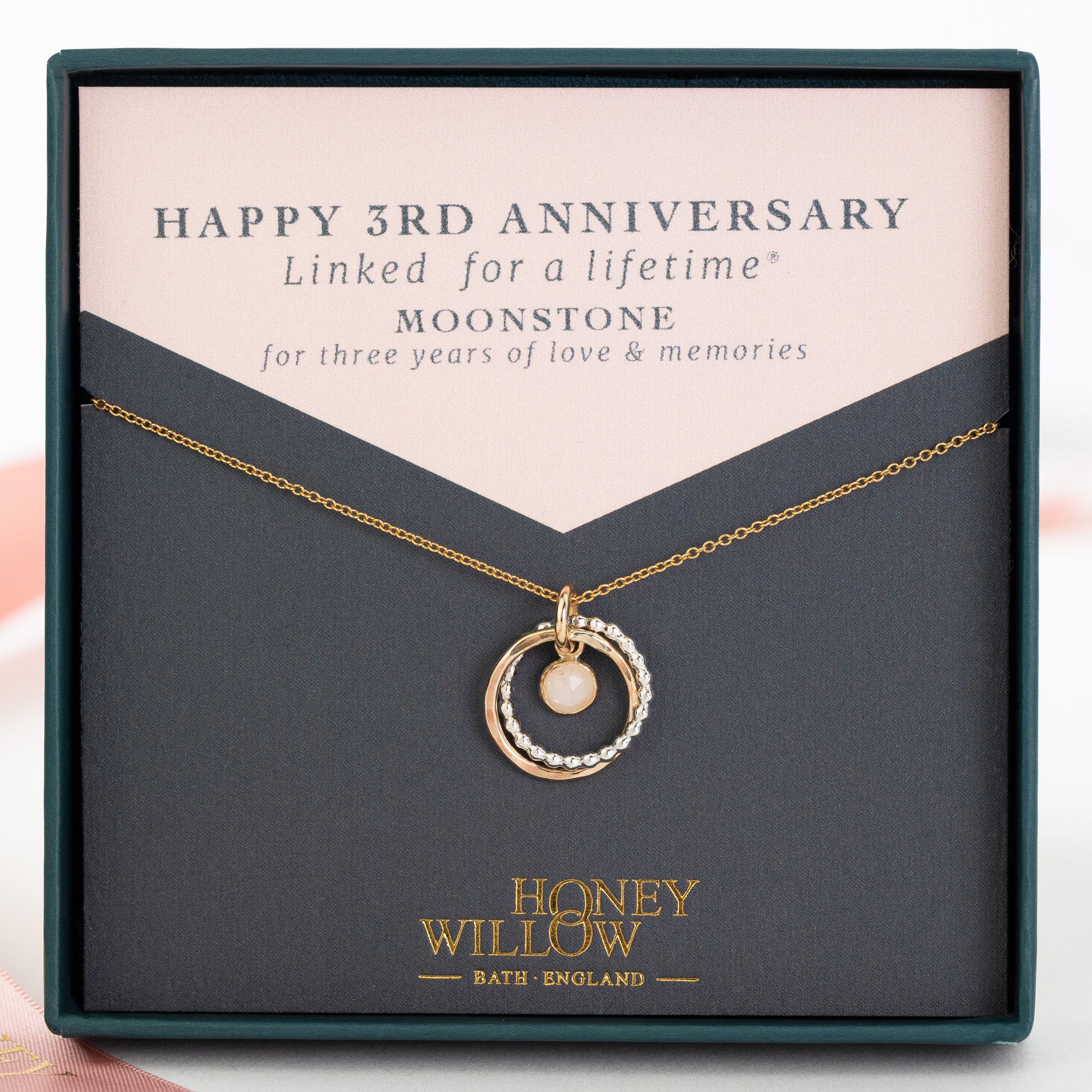 3rd Anniversary Gift - Moonstone Necklace - Silver & Gold