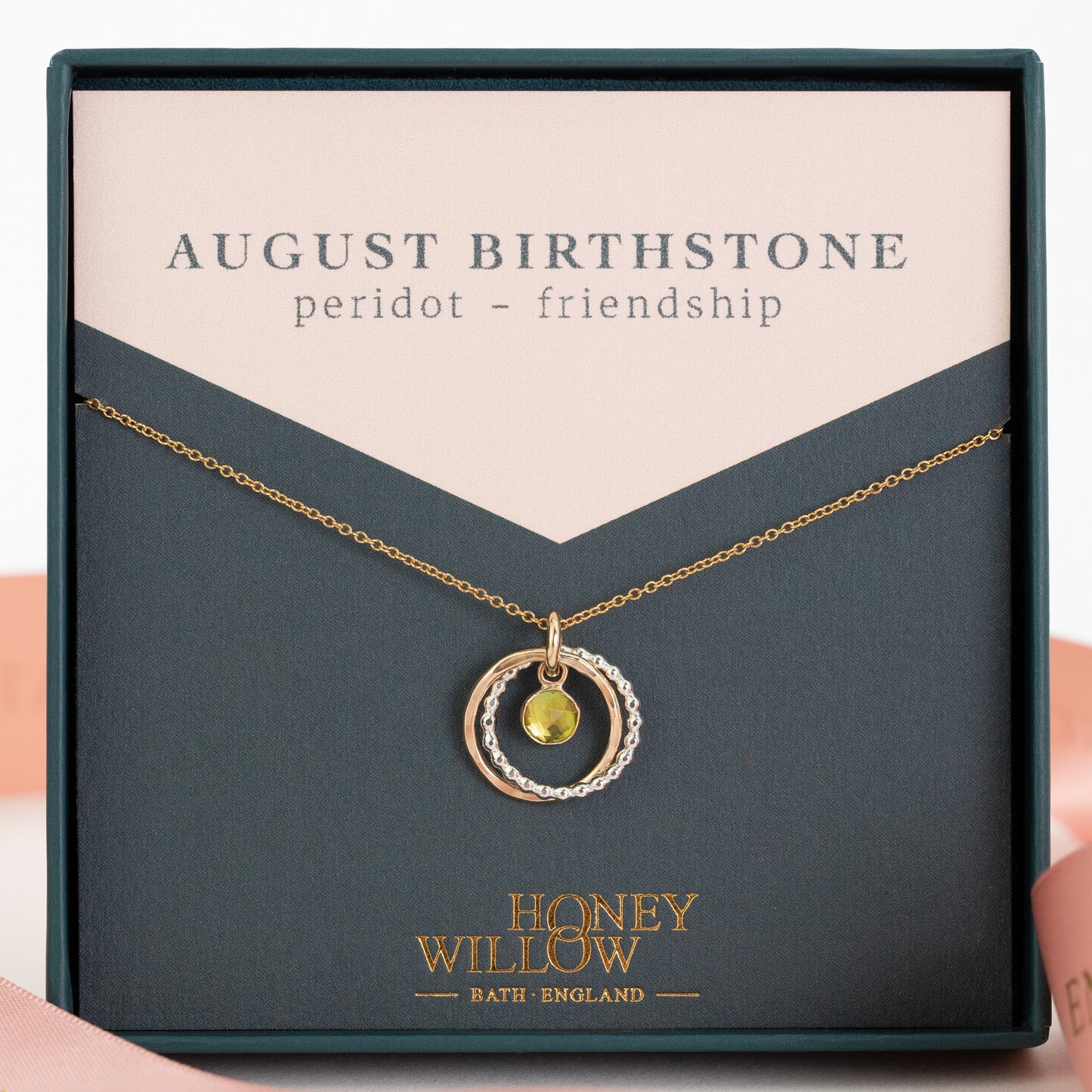 August Birthday Gift - Peridot Necklace - Silver & Gold