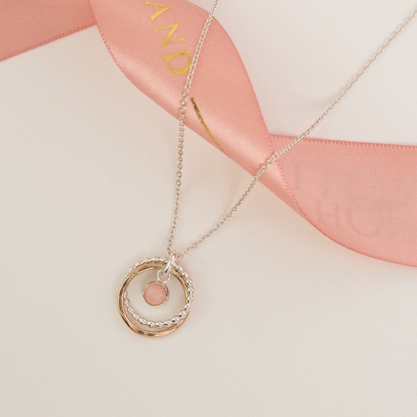 Pink Opal Necklace - Healing - Silver & Gold