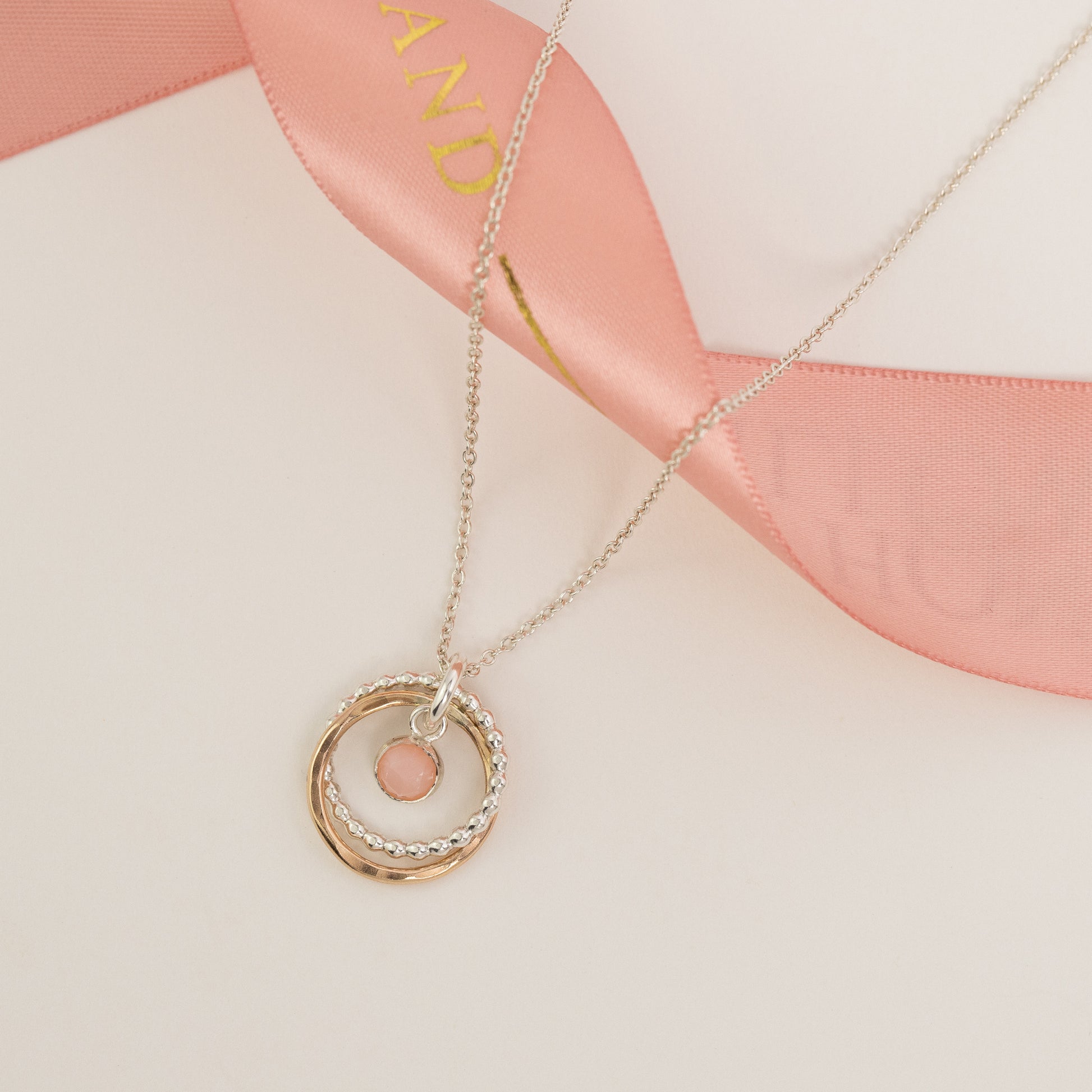 Pink Opal Necklace - Healing - Silver & Gold