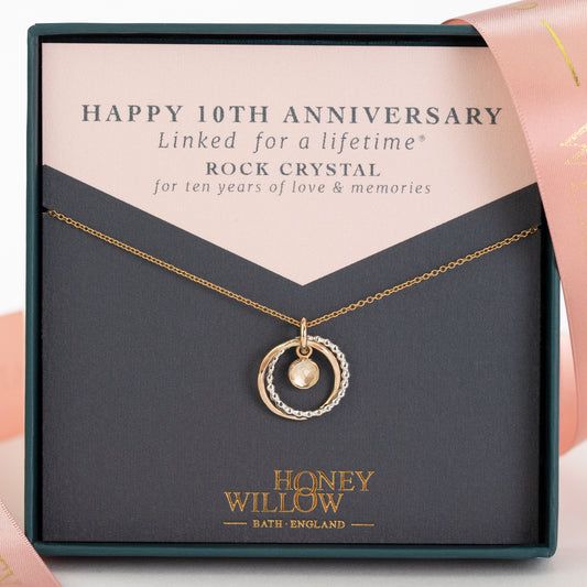 10th Anniversary Gift - Rock Crystal Necklace - Silver & Gold