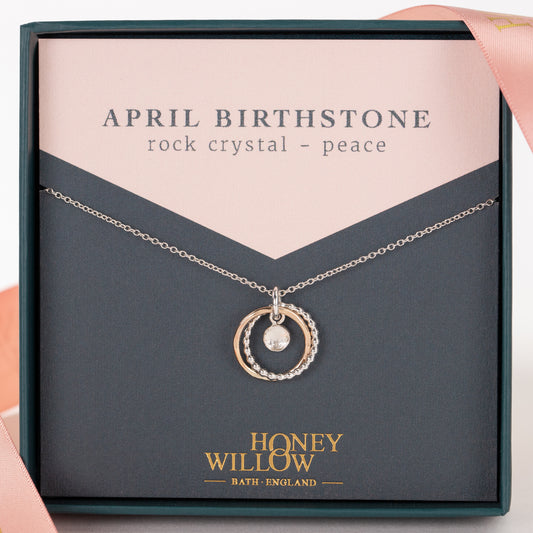 April Birthstone Necklace - Rock Crystal - Silver & Gold