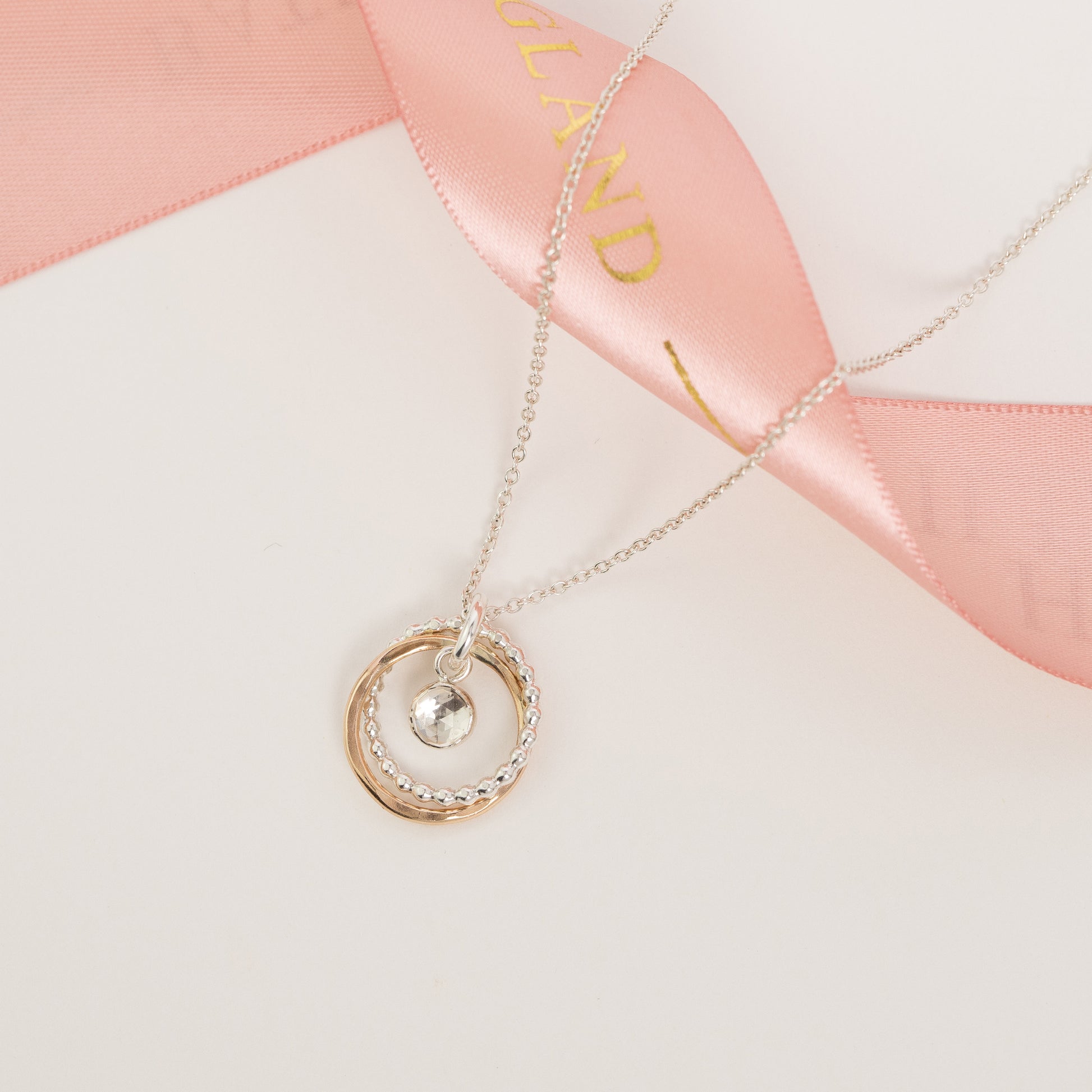 April Birthstone Necklace - Rock Crystal - Silver & Gold