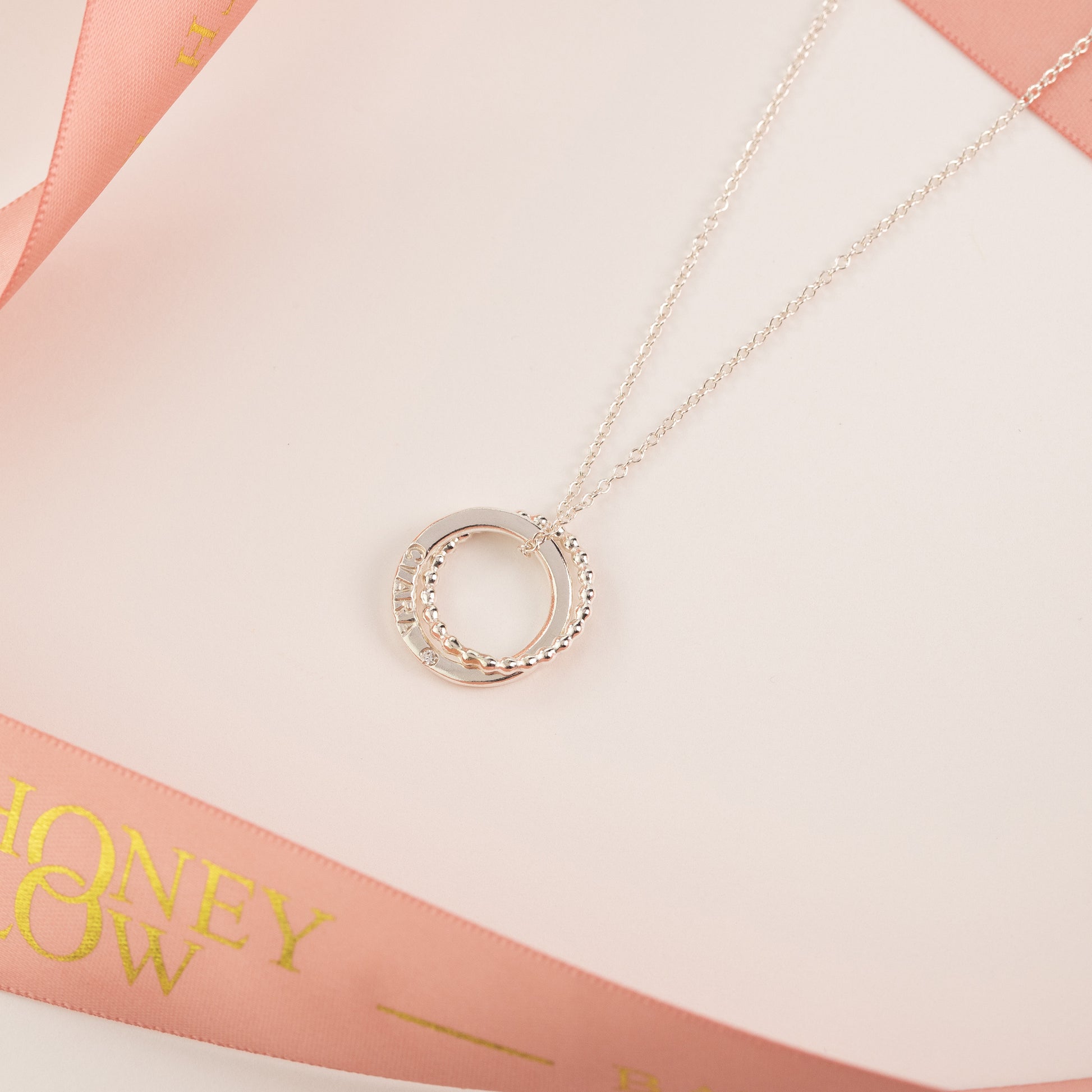 21st Birthday Gift - Personalised Double Link Necklace with Diamond - Silver