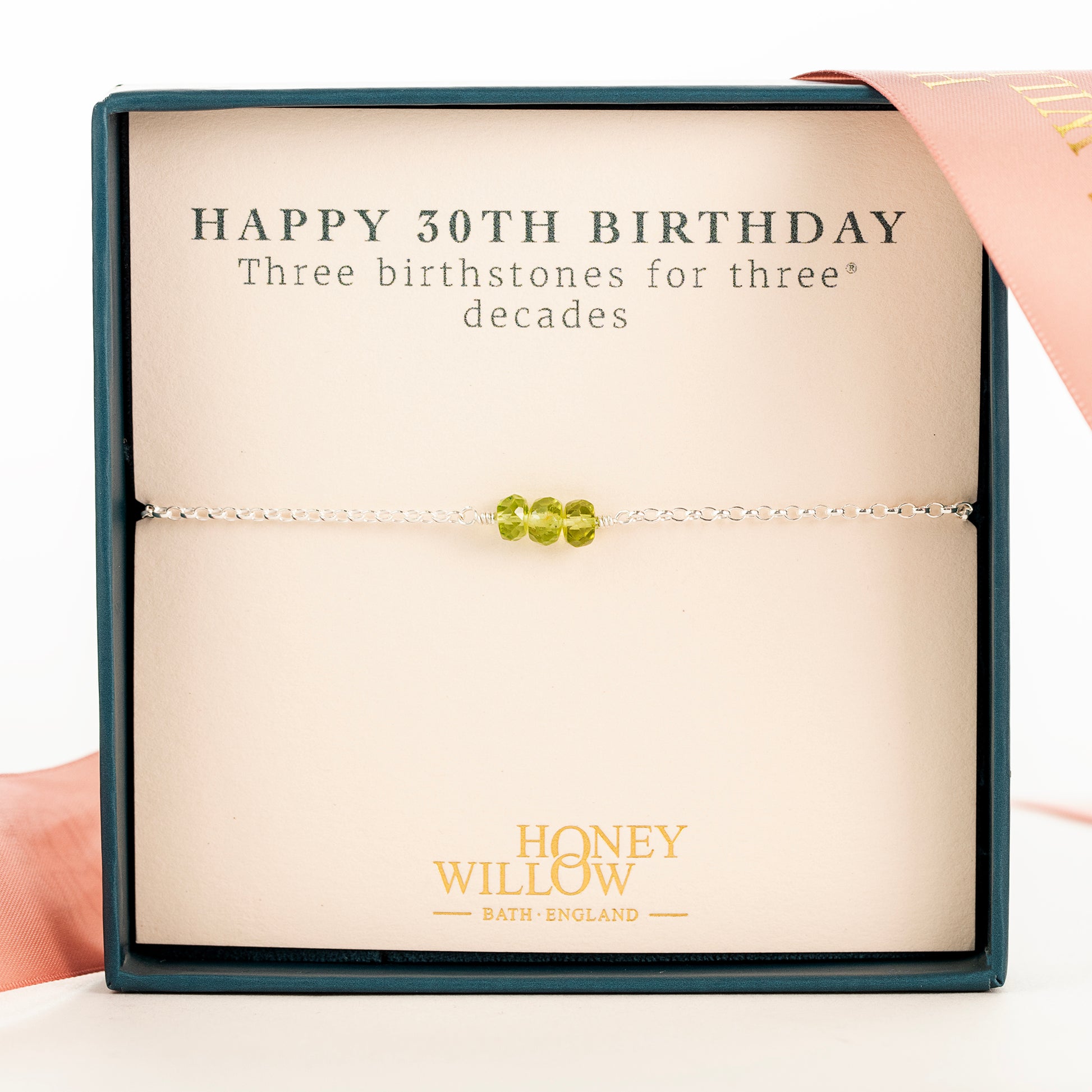 30th Birthday Bracelet - 3 Birthstones for 3 Decades - Silver & Gold