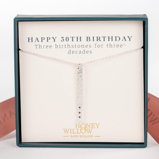 30th Birthday Birthstone Necklace - Silver Column Necklace