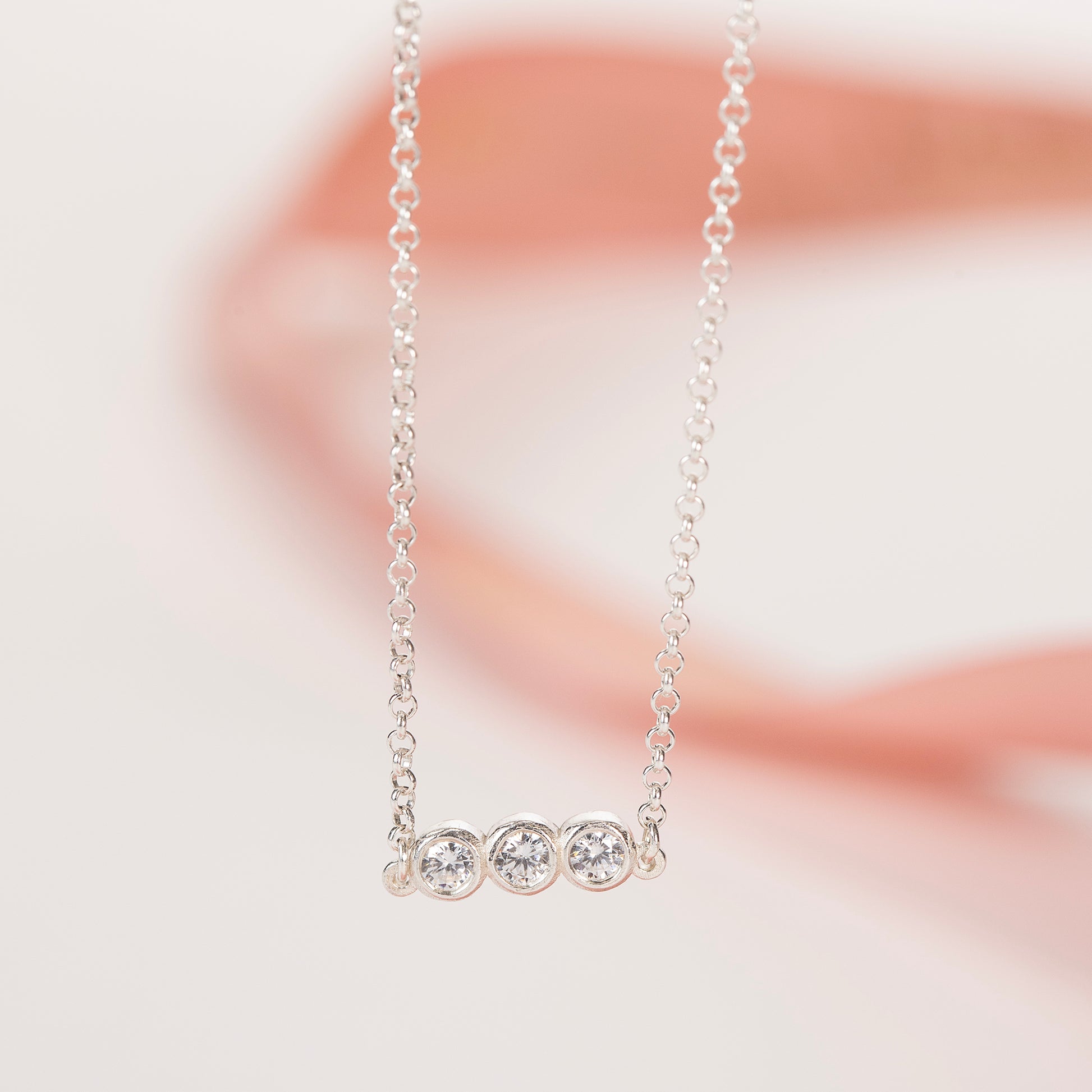 Family Diamond Necklace - 3 Diamonds for 3 Loved Ones - Lab Grown Diamond & Silver