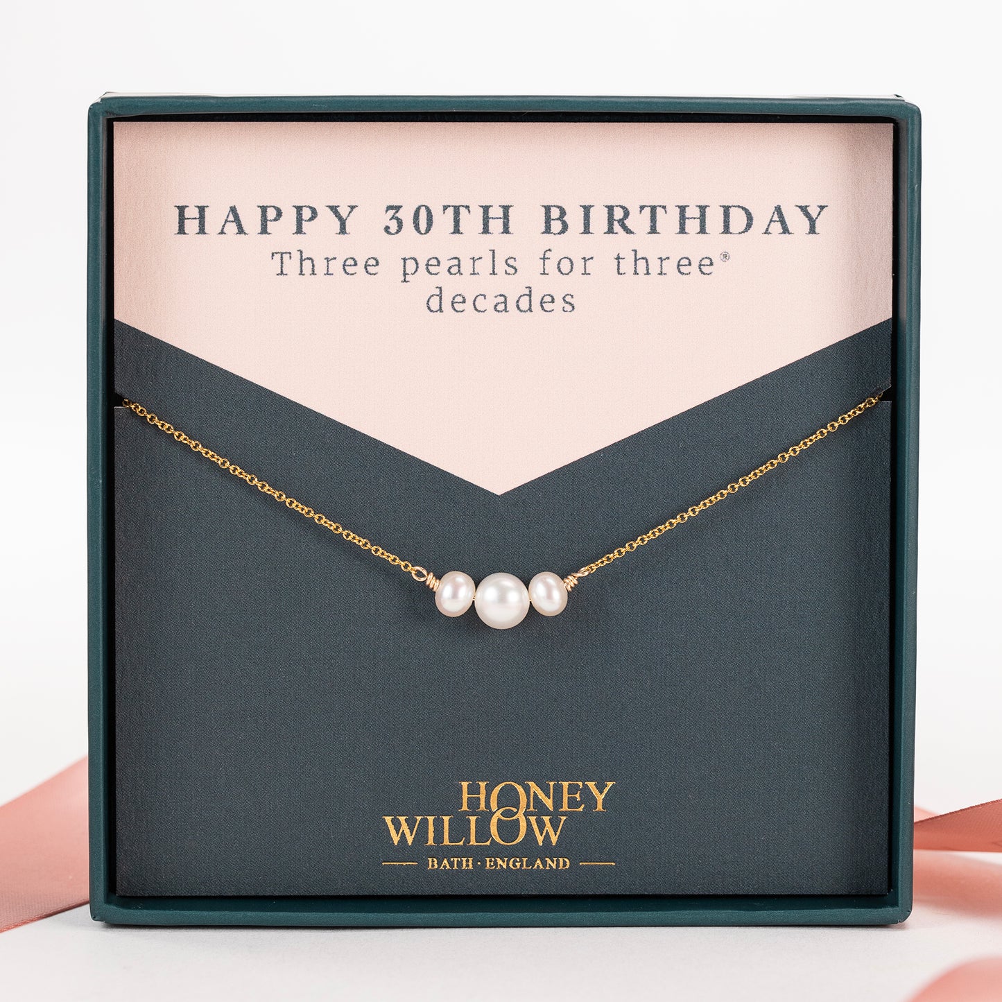 30th Birthday Pearl Necklace - 3 Pearls for 3 Decades - Silver & Gold