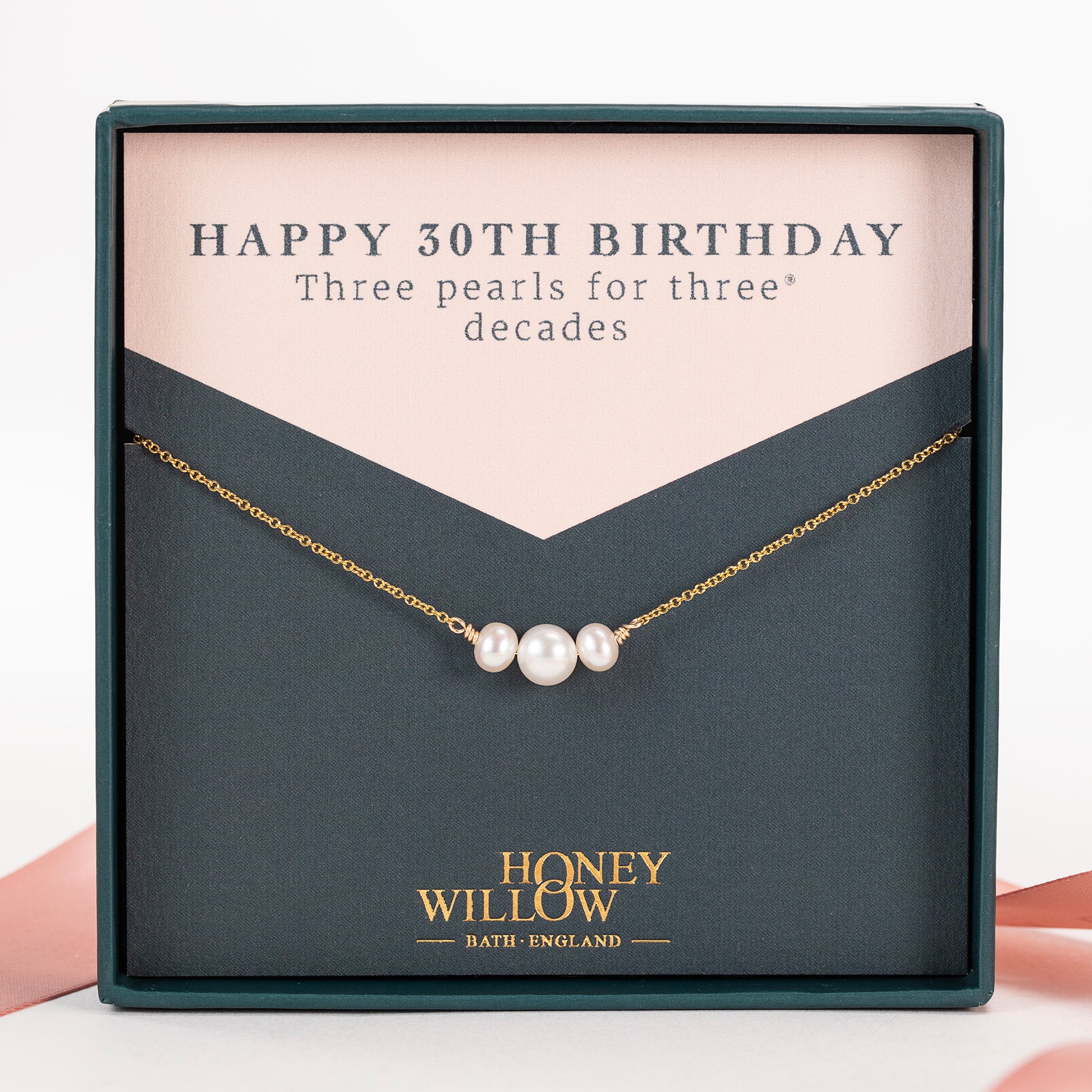 30th Birthday Pearl Necklace - 3 Pearls for 3 Decades - Silver & Gold