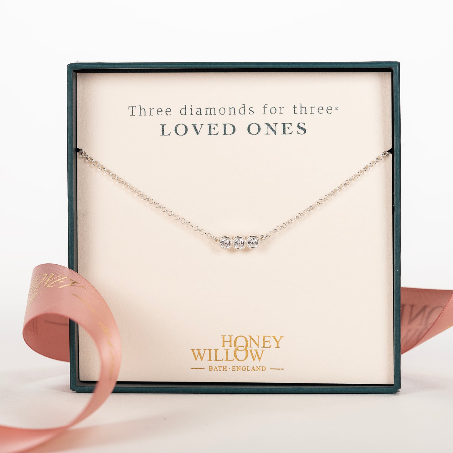 Family Diamond Necklace - 3 Diamonds for 3 Loved Ones - Lab Grown Diamond & Silver