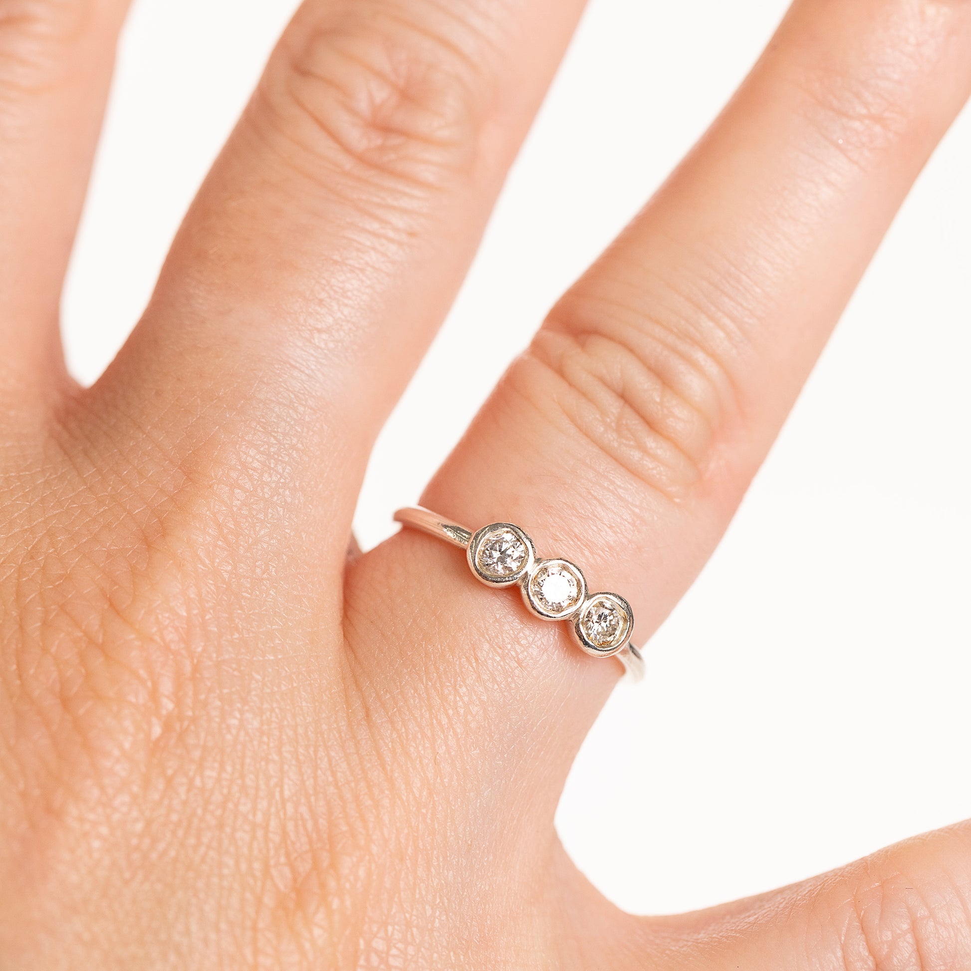 Dainty Diamond Trio Ring - Lab Grown Diamonds & Silver
