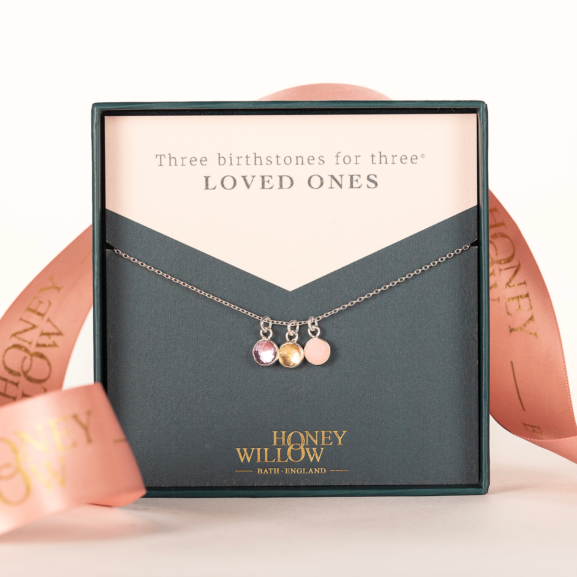 Family Birthstone Necklace - 3 Birthstones for 3 Loved Ones - Silver & Gold