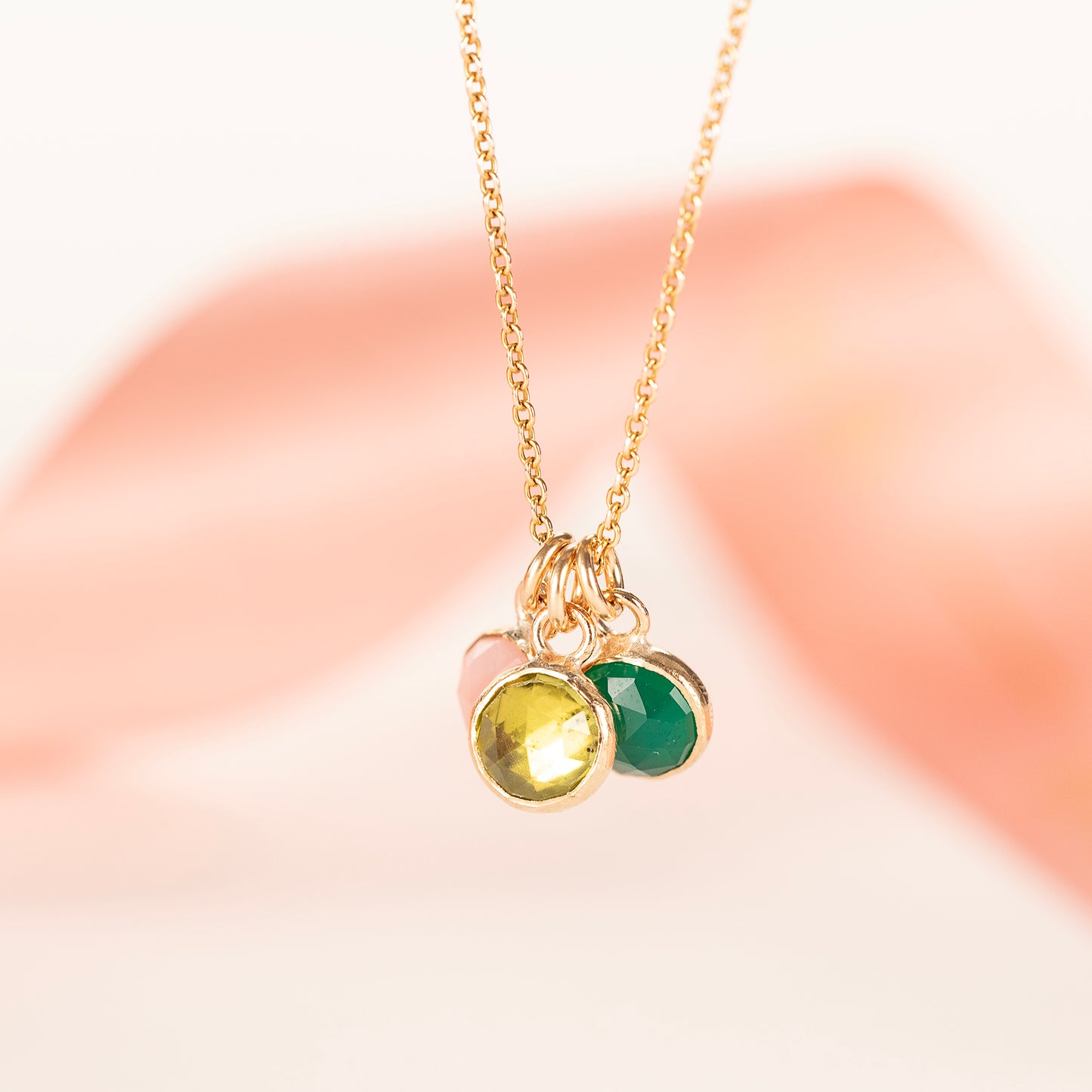 Family Birthstone Necklace - 3 Birthstones for 3 Loved Ones - Silver & Gold