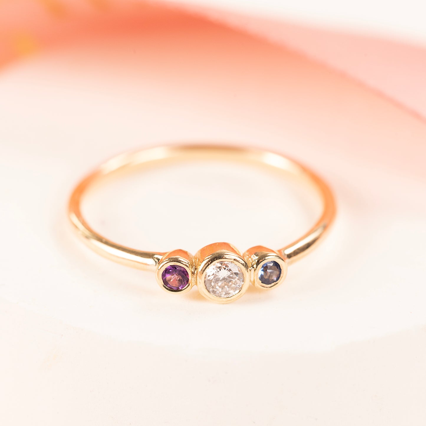 Family Birthstone Ring - Lab Grown Diamond & 2 Birthstones for 2 Loved Ones - 9kt Gold