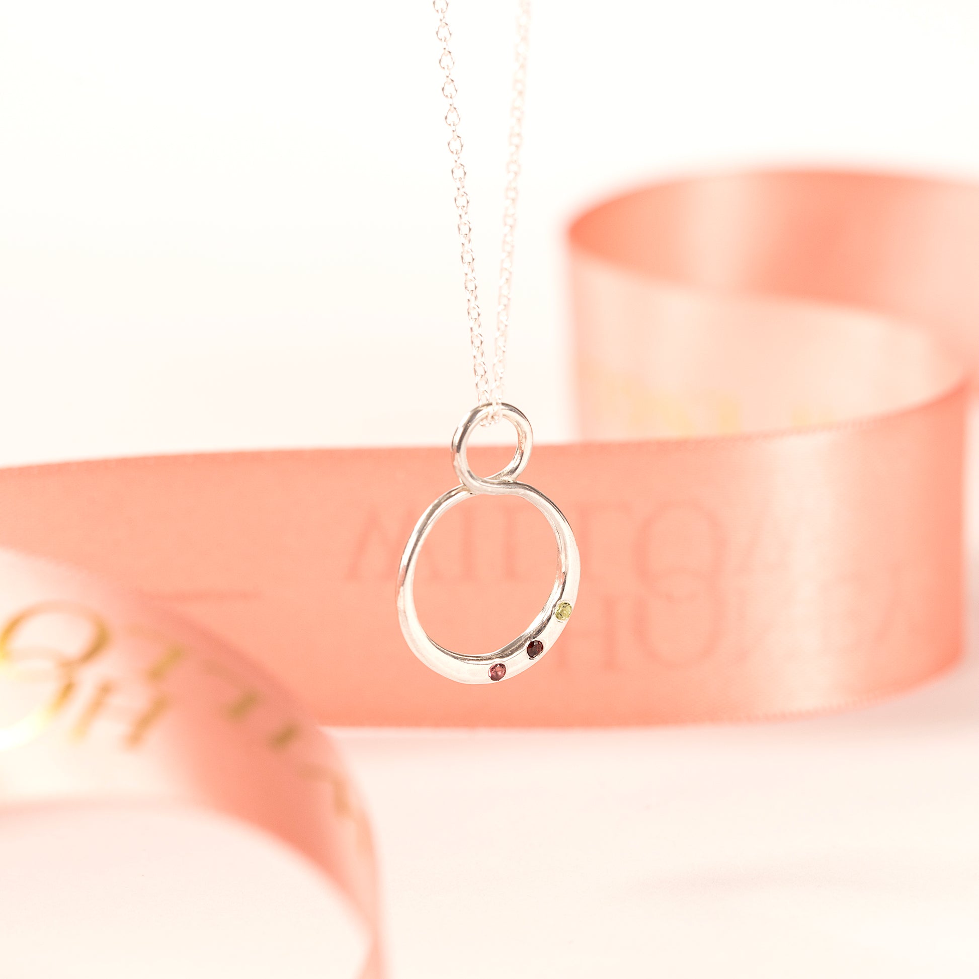 Family Birthstone Infinity Necklace - 3 Birthstones for 3 Loved Ones - Silver
