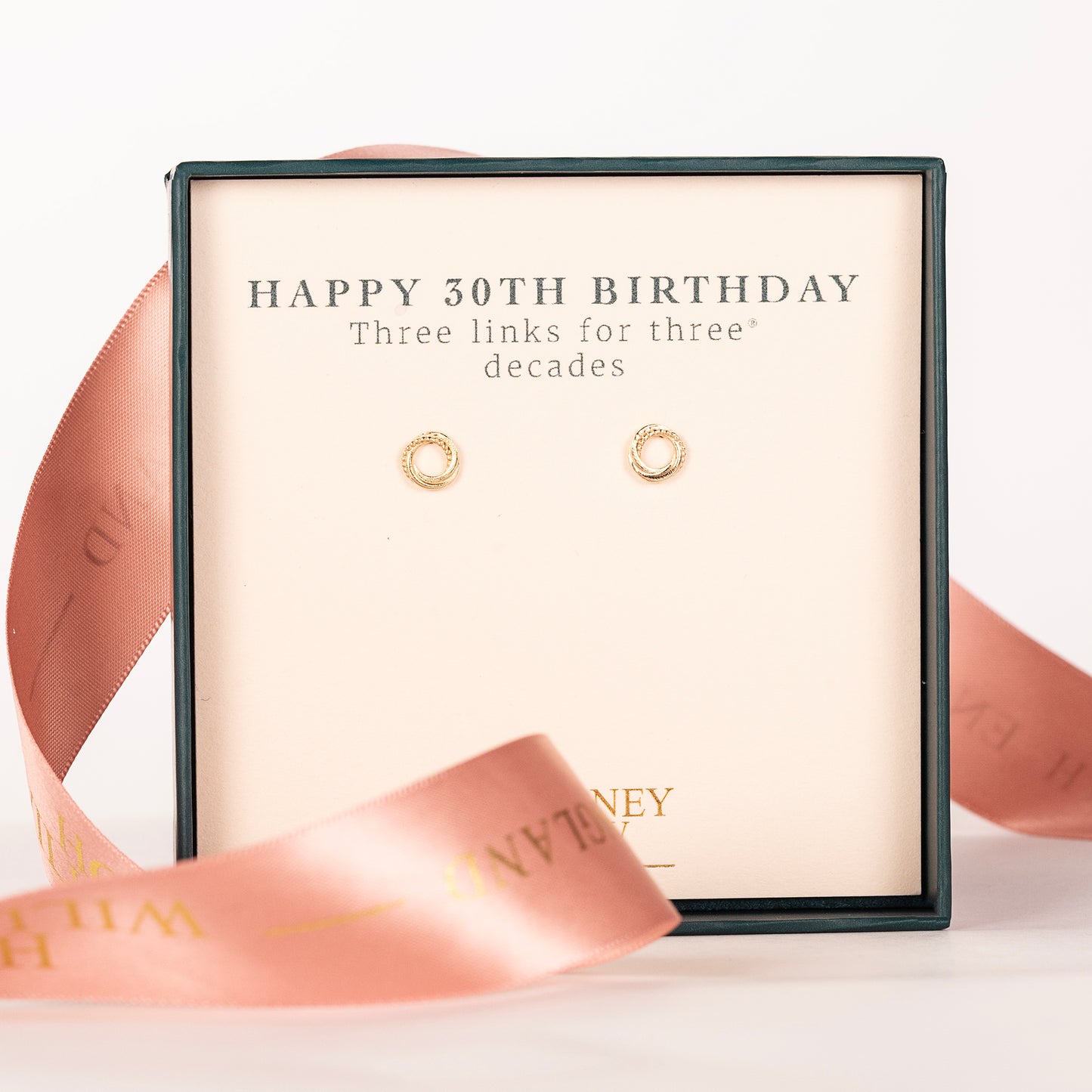 30th Birthday Stud Earrings - The Original 3 Links for 3 Decades - 9kt Gold