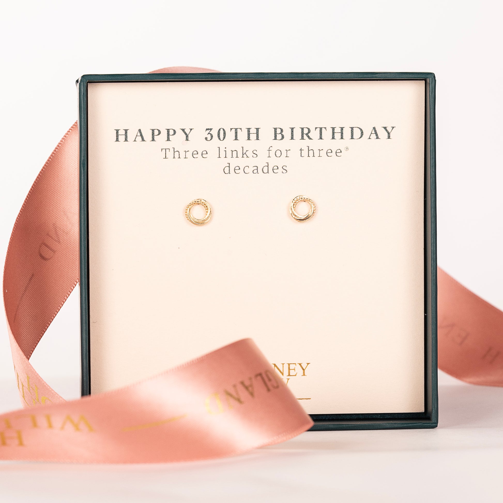 30th Birthday Stud Earrings - The Original 3 Links for 3 Decades - 9kt Gold