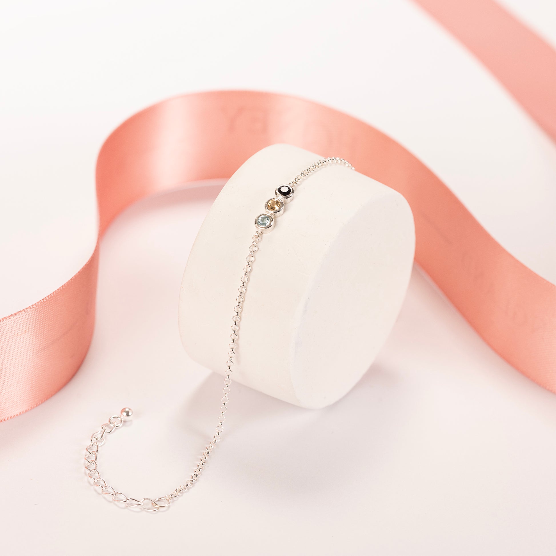 Family Birthstone Bracelet - 3 Birthstones for 3 Loved Ones - Silver